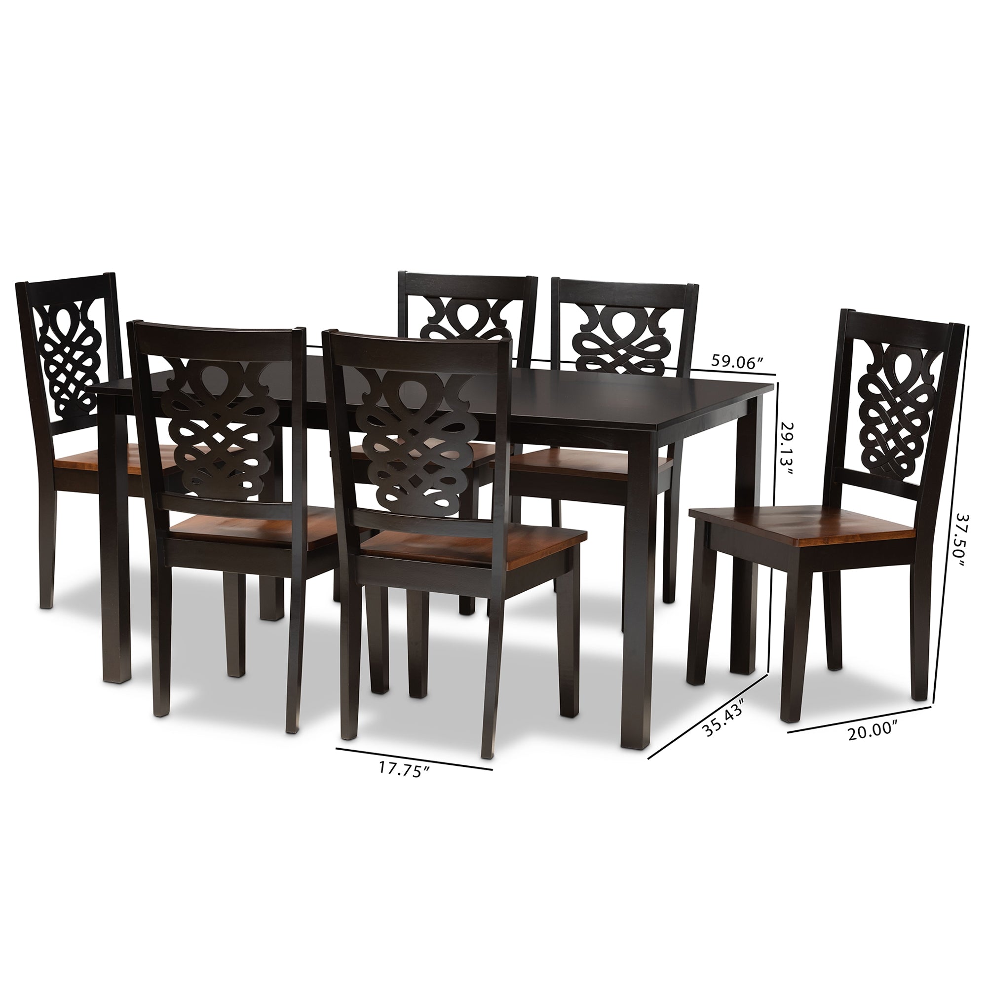 Baxton Studio Luisa Modern and Contemporary Two-Tone Dark Brown and Walnut Brown Finished Wood 7-Piece Dining Set