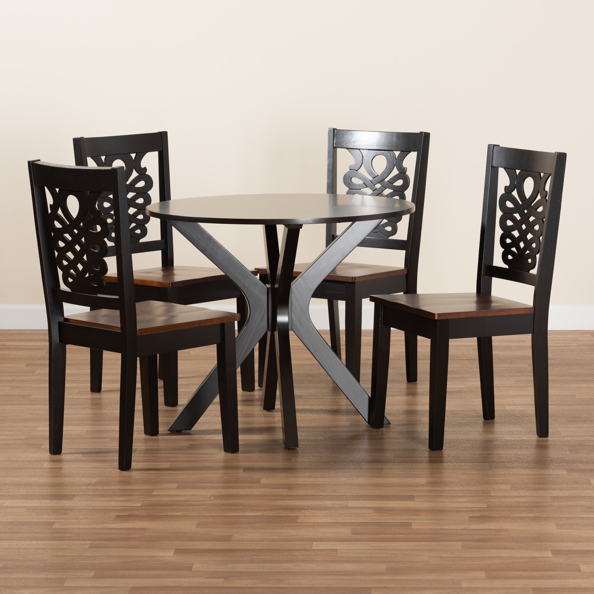 Baxton Studio Liese Modern and Contemporary Transitional Two-Tone Dark Brown and Walnut Brown Finished Wood 5-Piece Dining Set