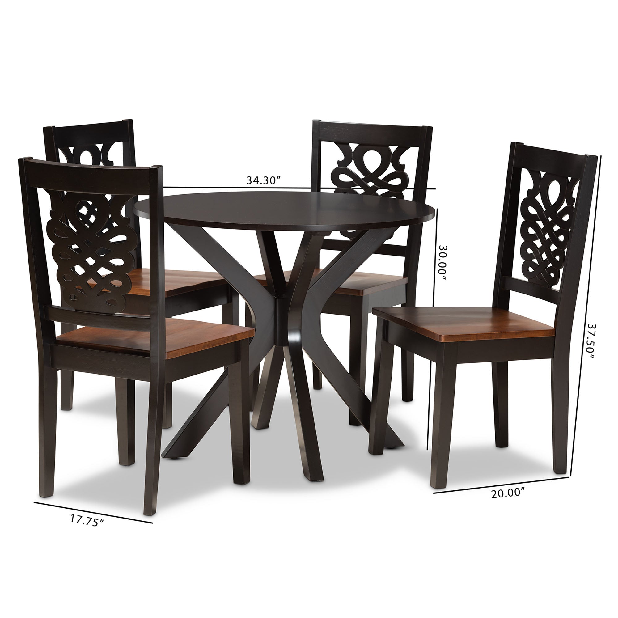 Baxton Studio Liese Modern and Contemporary Transitional Two-Tone Dark Brown and Walnut Brown Finished Wood 5-Piece Dining Set
