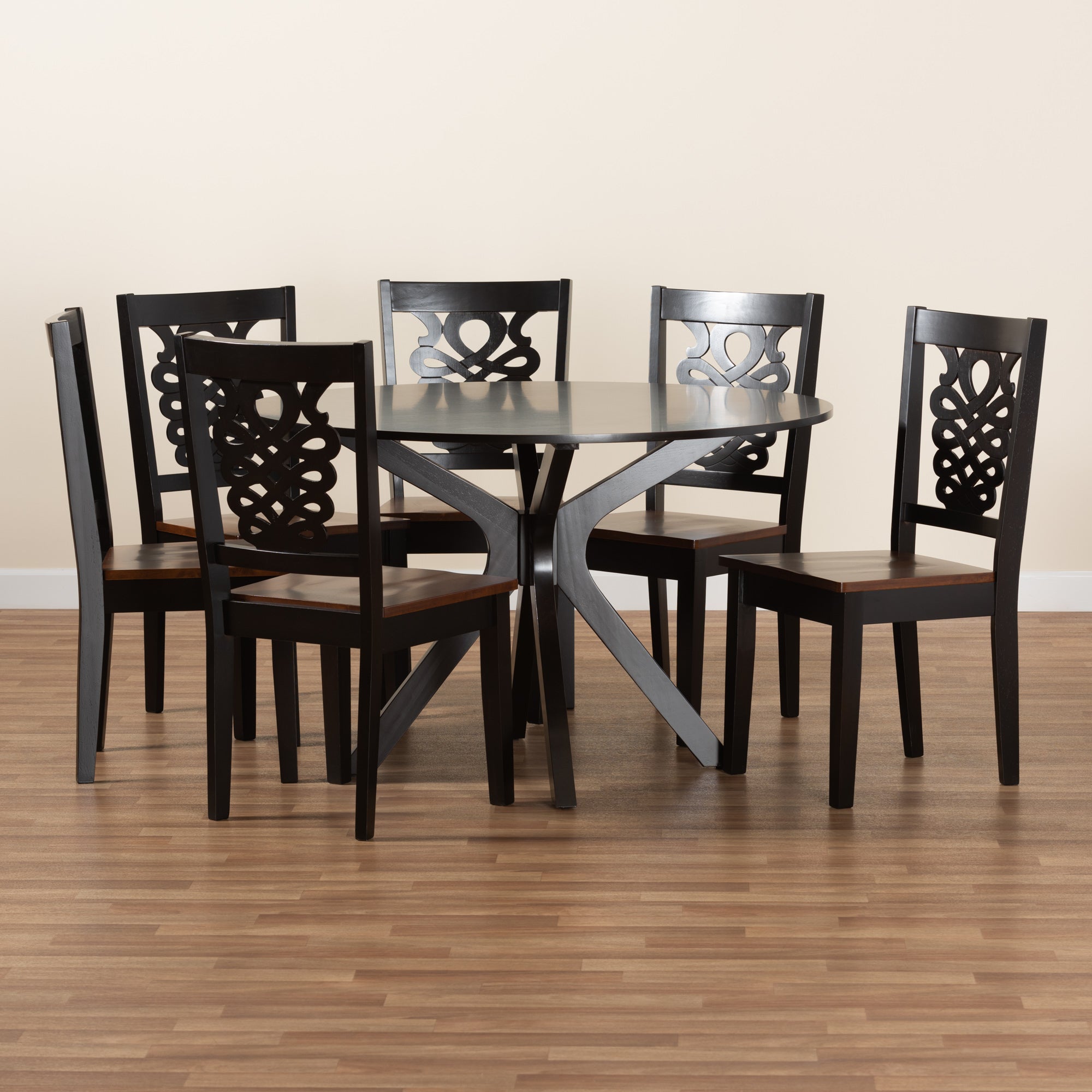 Baxton Studio Liese Modern and Contemporary Transitional Two-Tone Dark Brown and Walnut Brown Finished Wood 7-Piece Dining Set