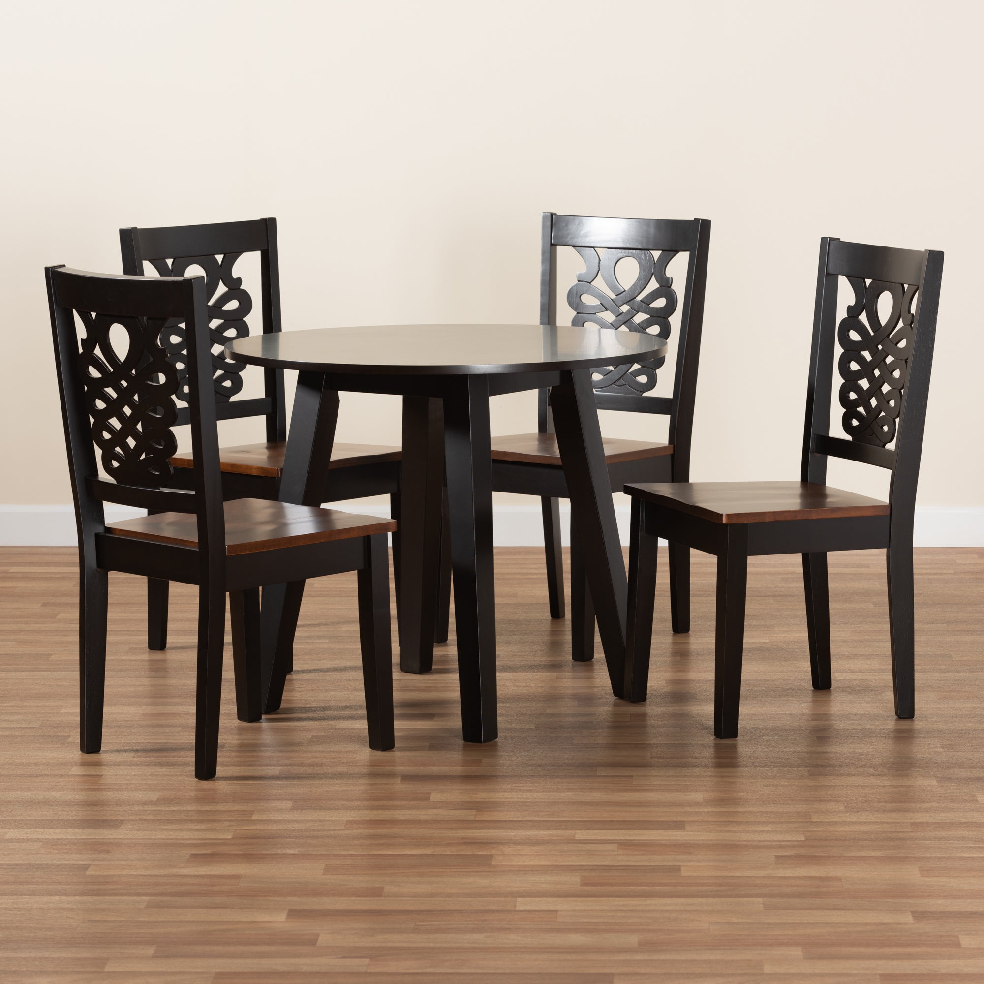 Baxton Studio Mina Modern and Contemporary Transitional Two-Tone Dark Brown and Walnut Brown Finished Wood 5-Piece Dining Set