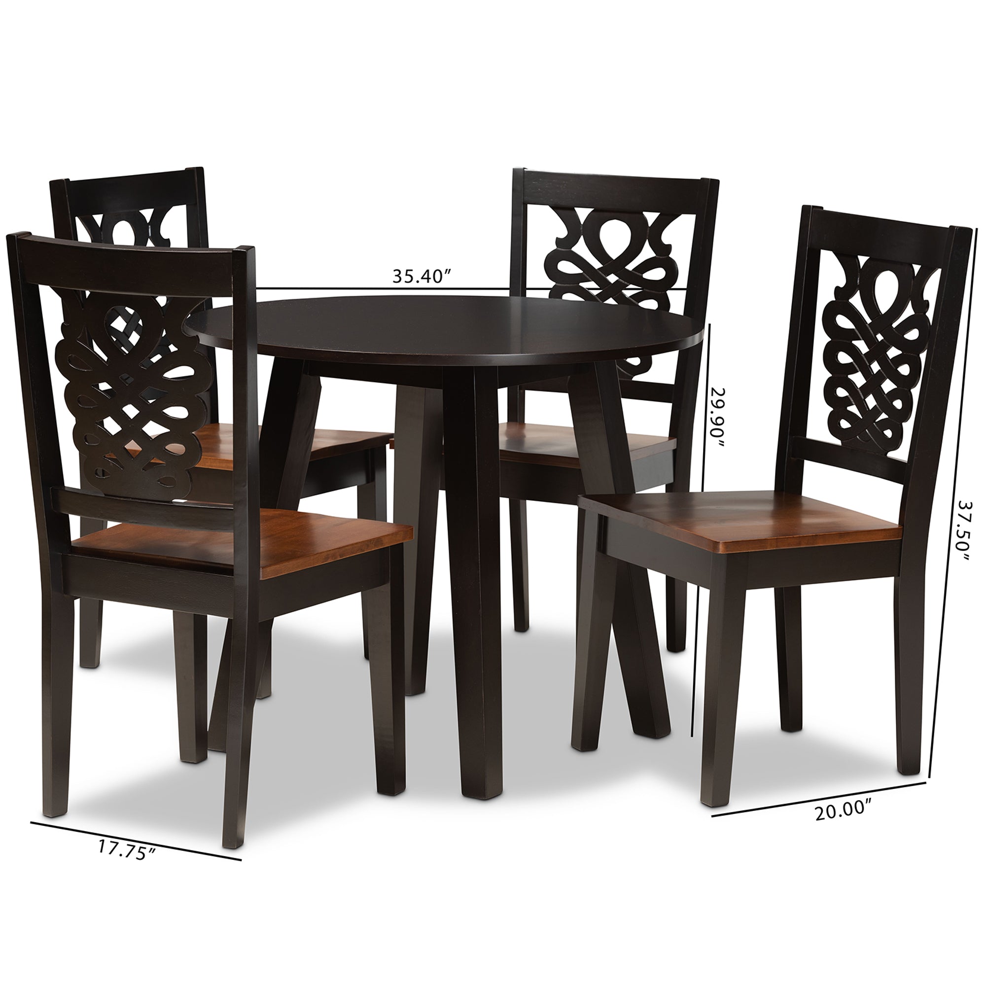 Baxton Studio Mina Modern and Contemporary Transitional Two-Tone Dark Brown and Walnut Brown Finished Wood 5-Piece Dining Set
