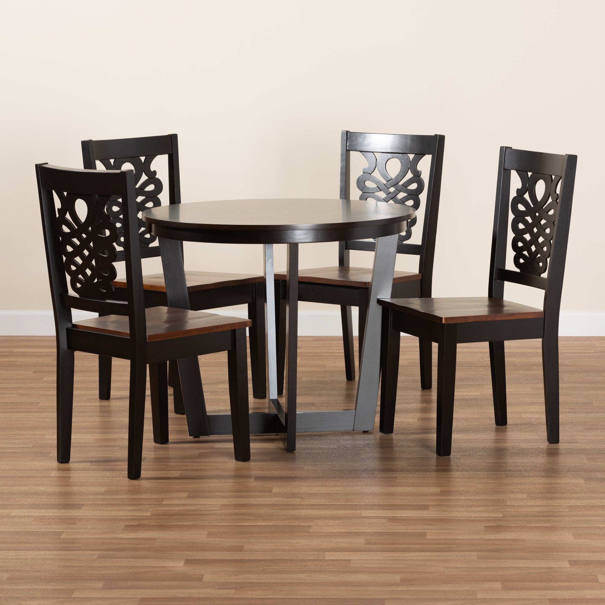 Baxton Studio Salida Modern and Contemporary Transitional Two-Tone Dark Brown and Walnut Brown Finished Wood 5-Piece Dining Set