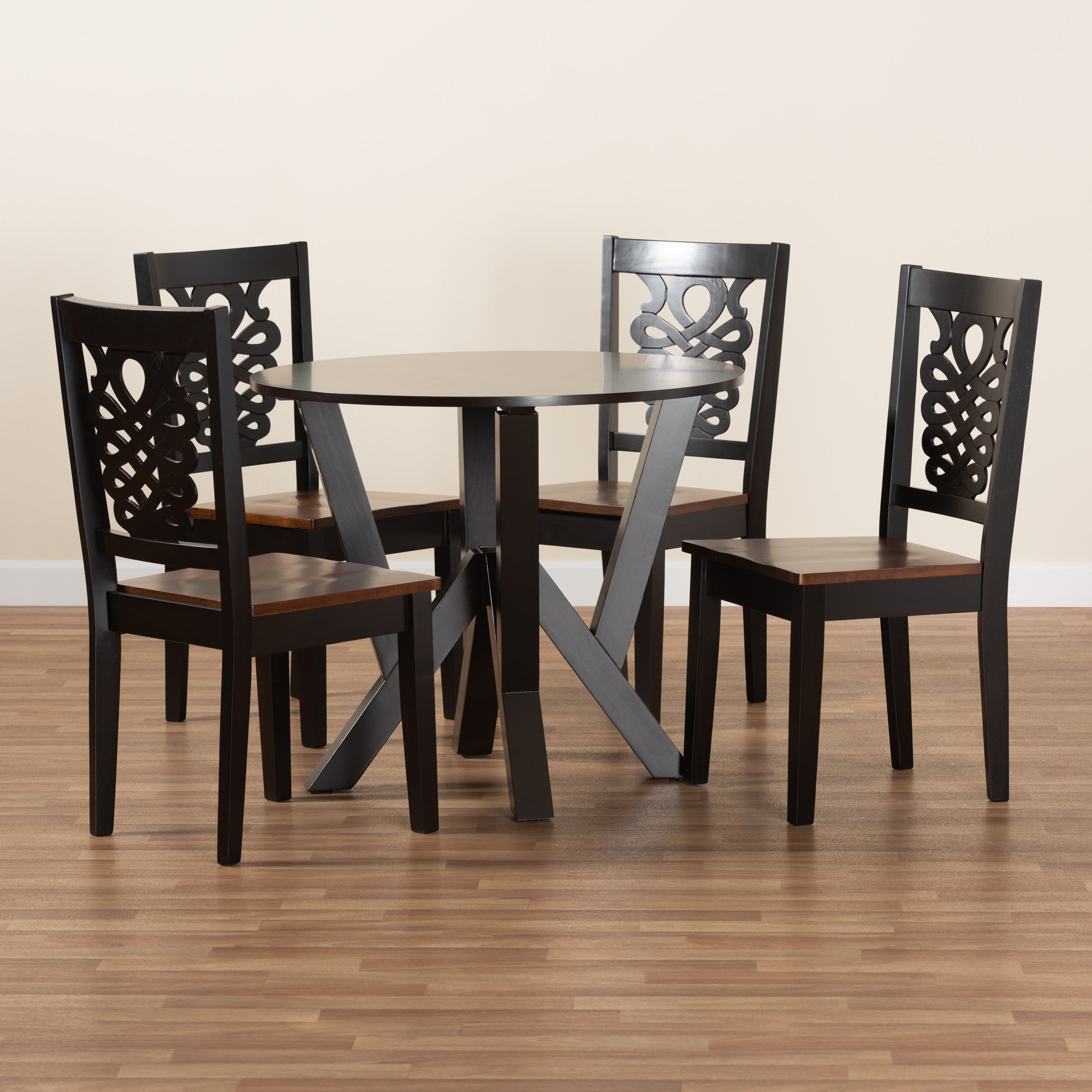 Baxton Studio Valda Modern and Contemporary Transitional Two-Tone Dark Brown and Walnut Brown Finished Wood 5-Piece Dining Set