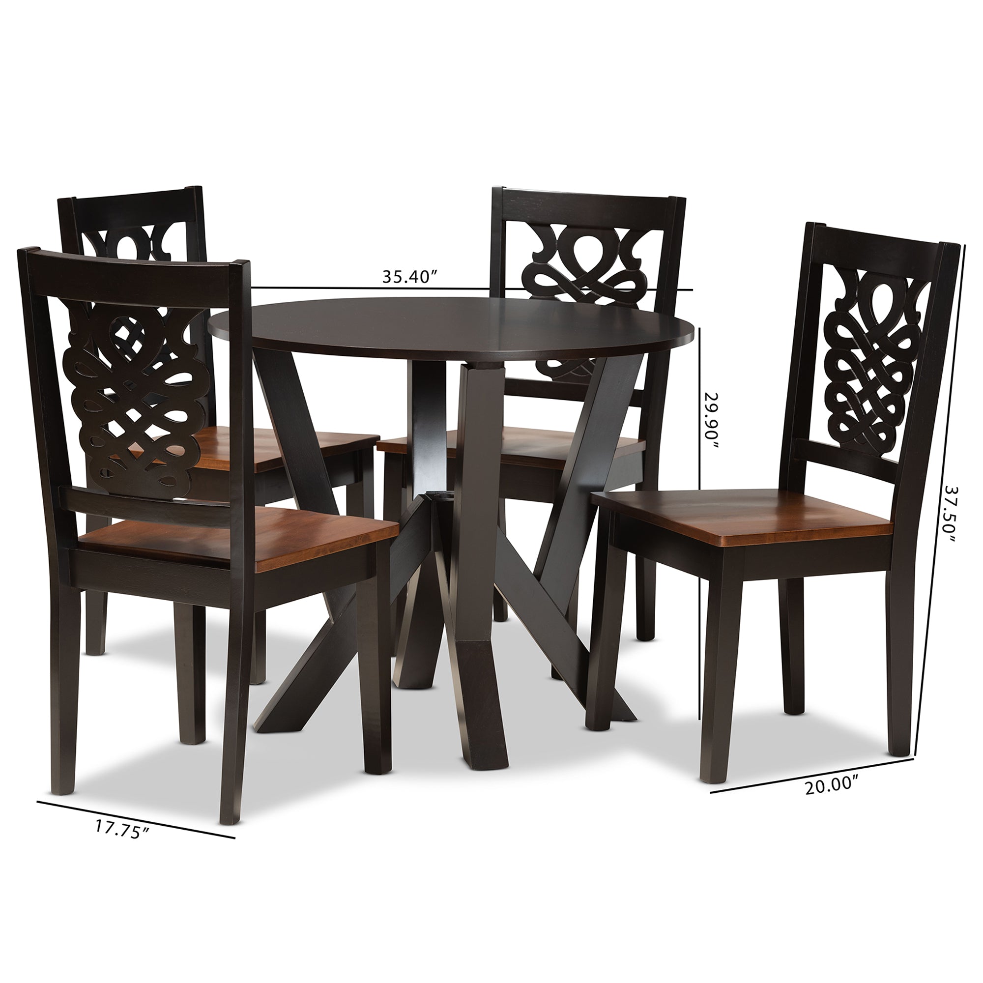 Baxton Studio Valda Modern and Contemporary Transitional Two-Tone Dark Brown and Walnut Brown Finished Wood 5-Piece Dining Set