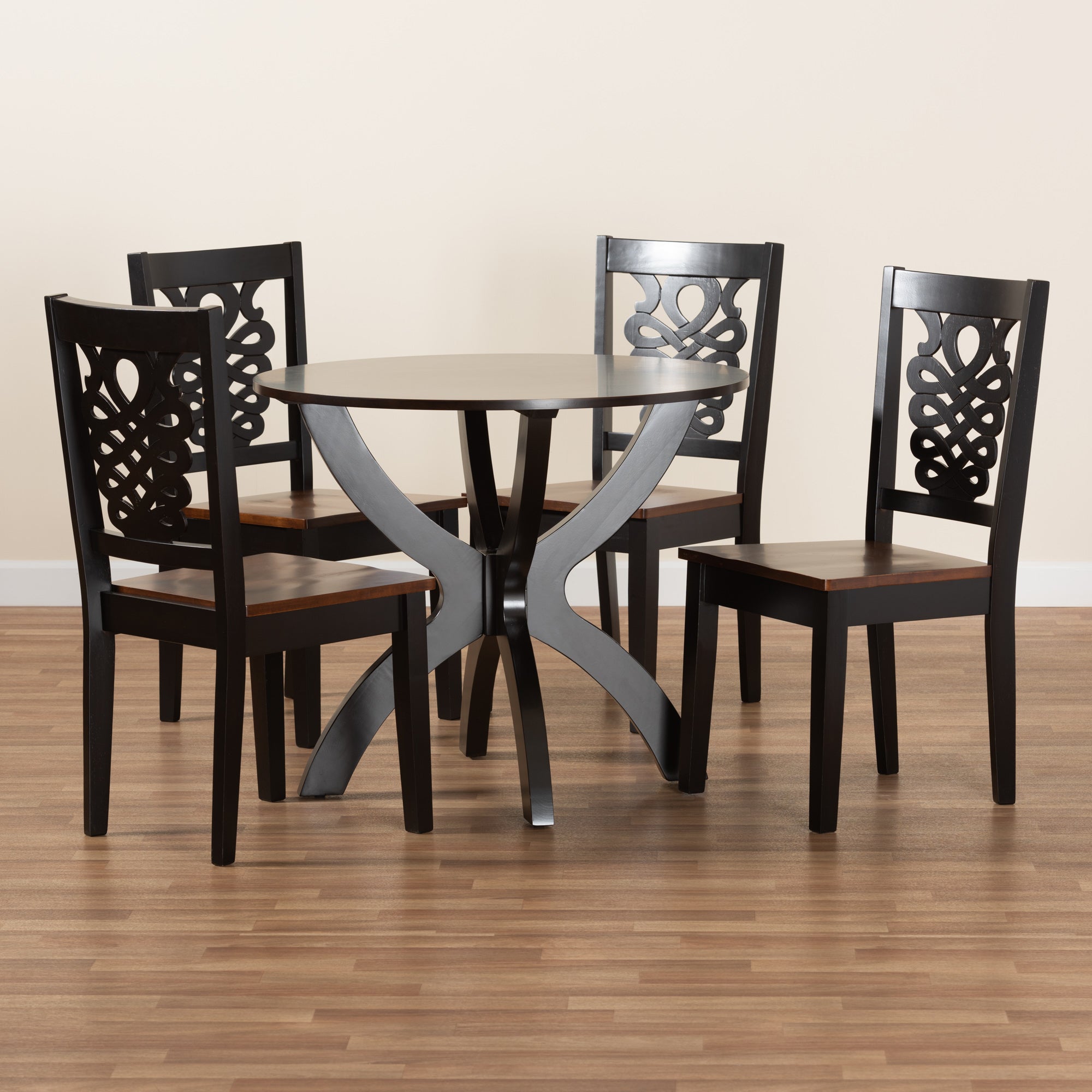 Baxton Studio Wanda Modern and Contemporary Transitional Two-Tone Dark Brown and Walnut Brown Finished Wood 5-Piece Dining Set