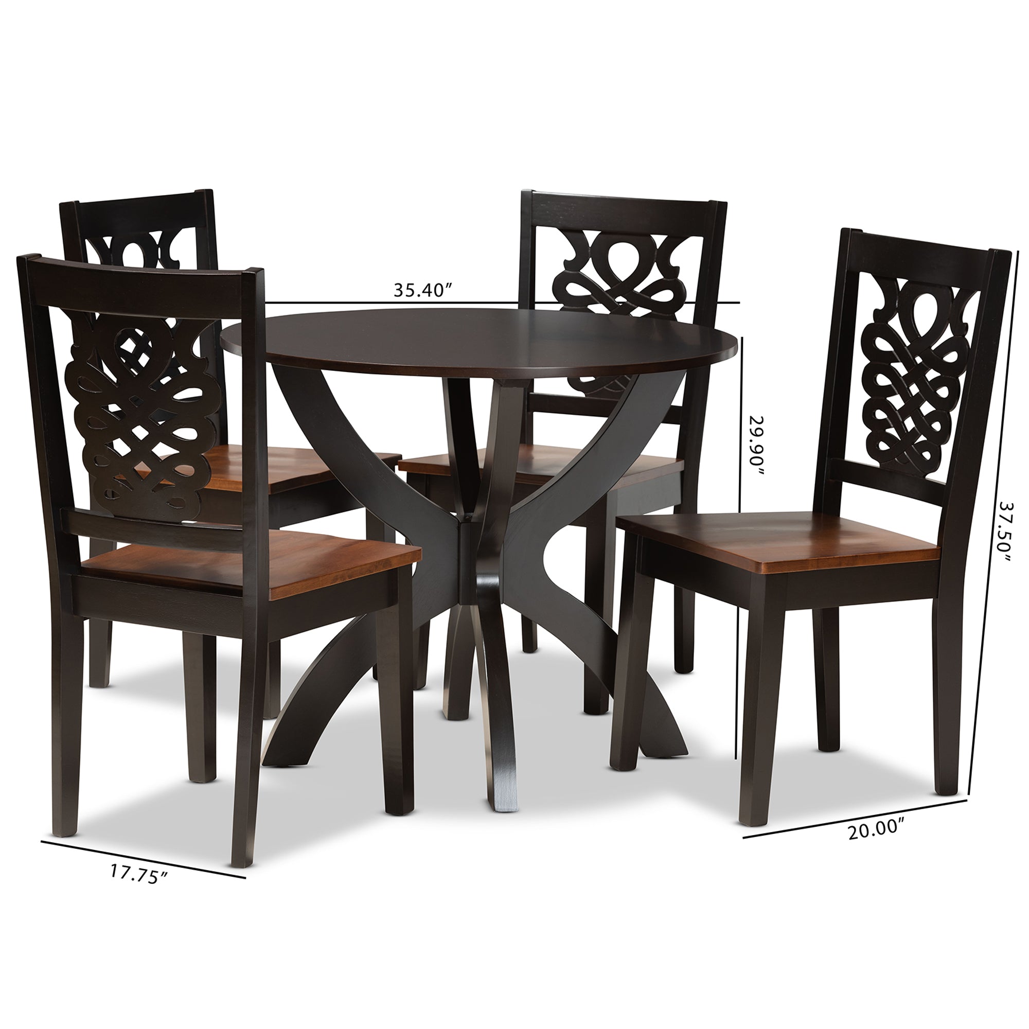 Baxton Studio Wanda Modern and Contemporary Transitional Two-Tone Dark Brown and Walnut Brown Finished Wood 5-Piece Dining Set