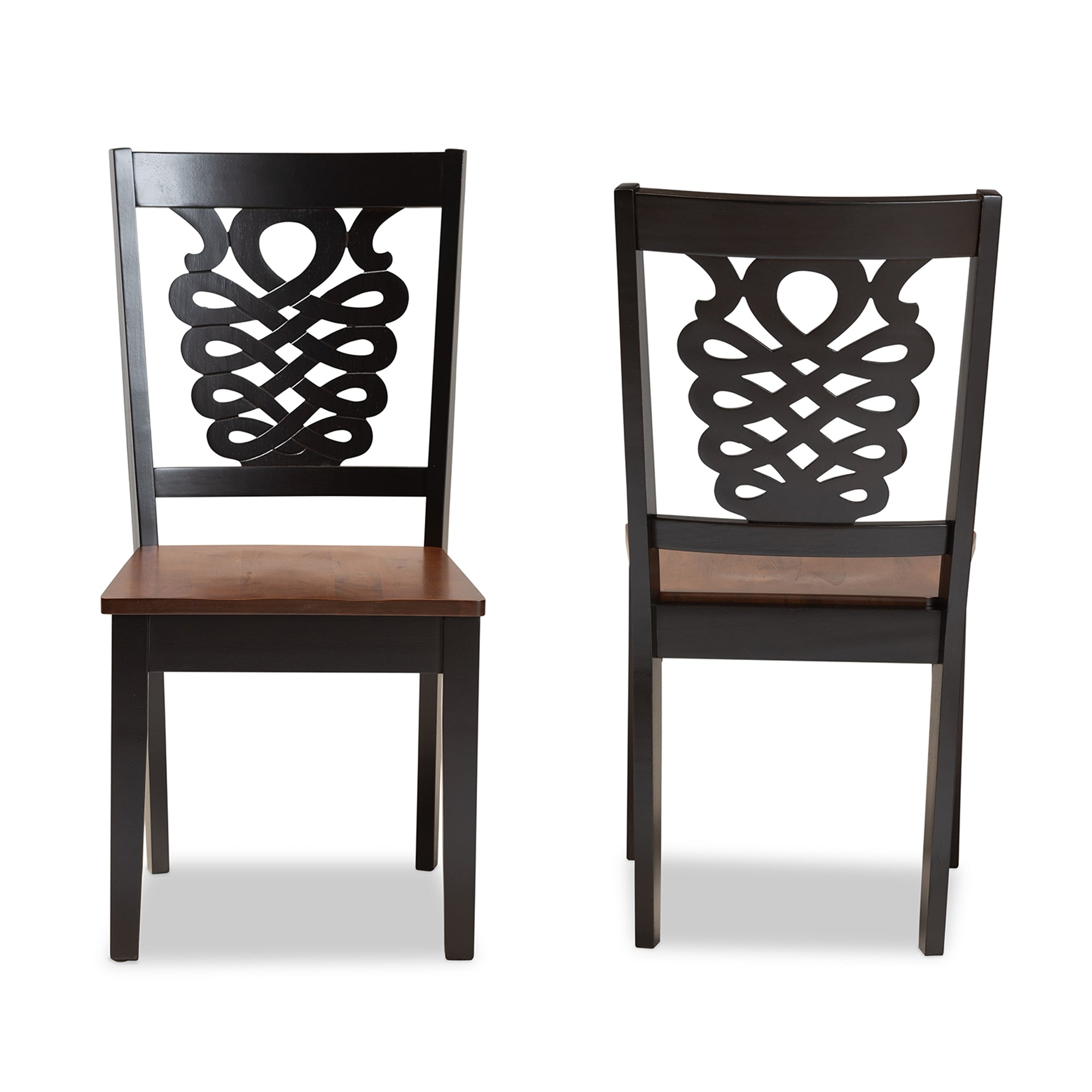 Baxton Studio Gervais Modern and Contemporary Transitional Two-Tone Dark Brown and Walnut Brown Finished Wood 2-Piece Dining Chair Set
