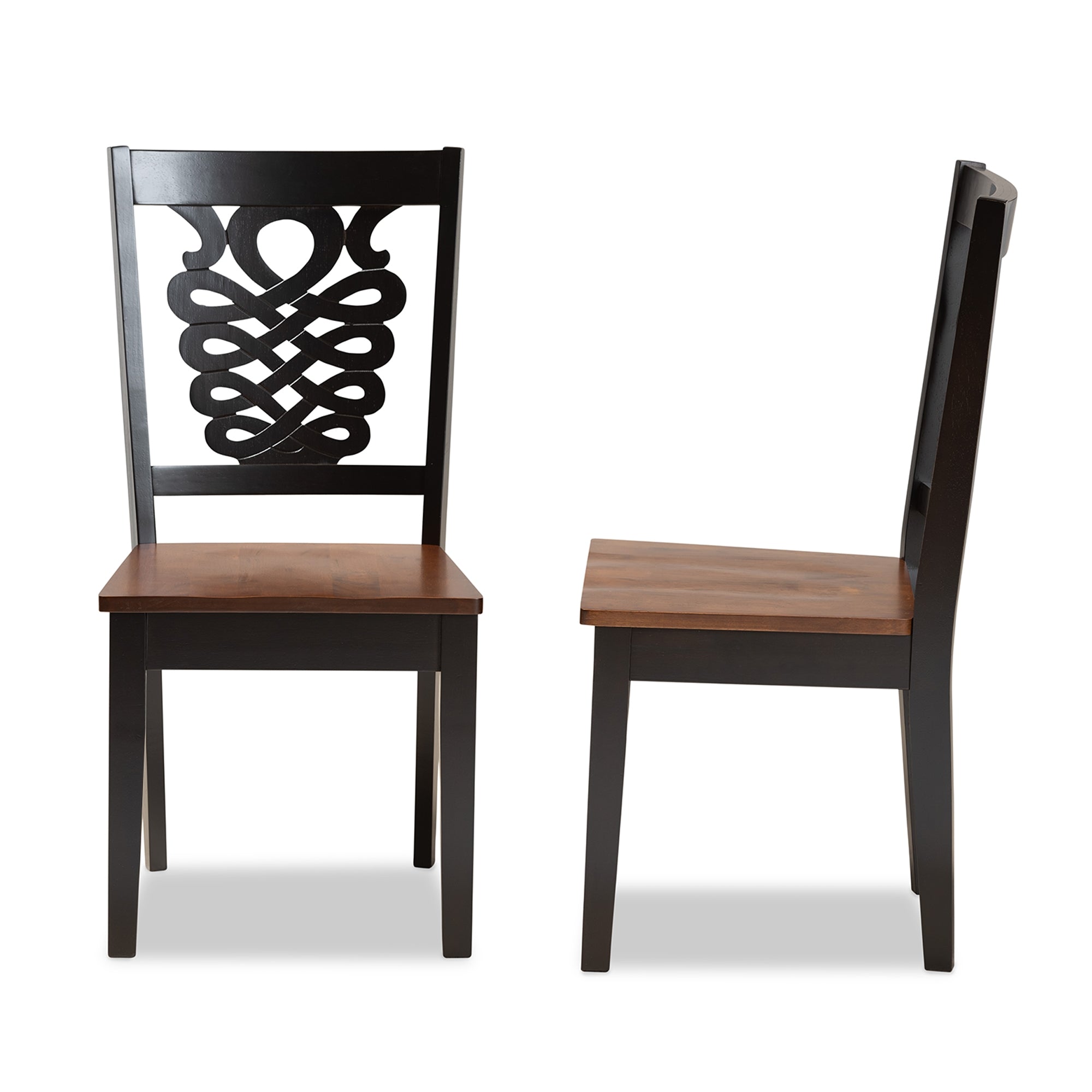 Baxton Studio Gervais Modern and Contemporary Transitional Two-Tone Dark Brown and Walnut Brown Finished Wood 2-Piece Dining Chair Set