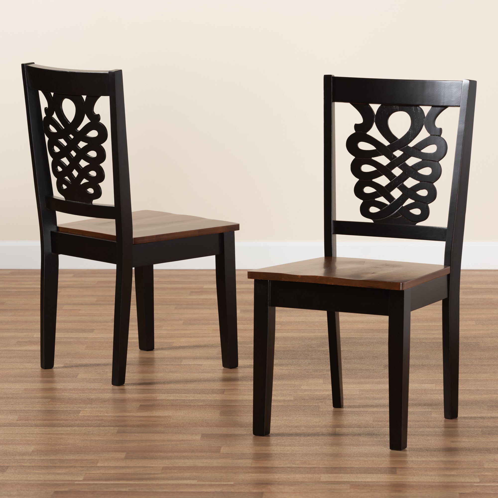 Baxton Studio Gervais Modern and Contemporary Transitional Two-Tone Dark Brown and Walnut Brown Finished Wood 2-Piece Dining Chair Set