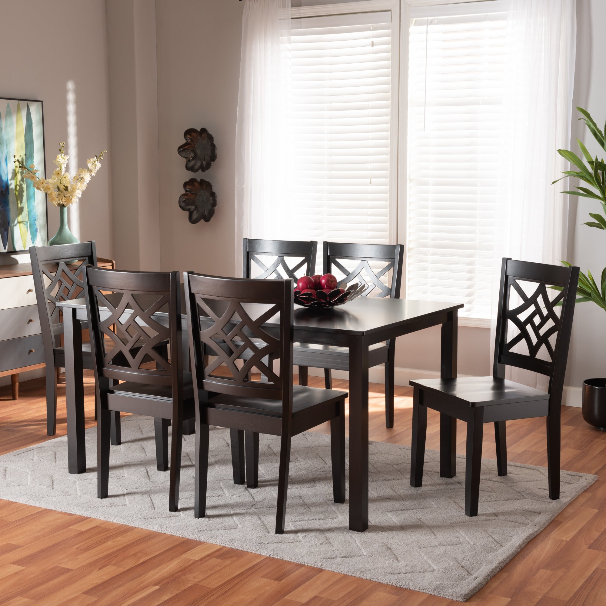 Baxton Studio Nicolette Modern and Contemporary Dark Brown Finished Wood 7-Piece Dining Set