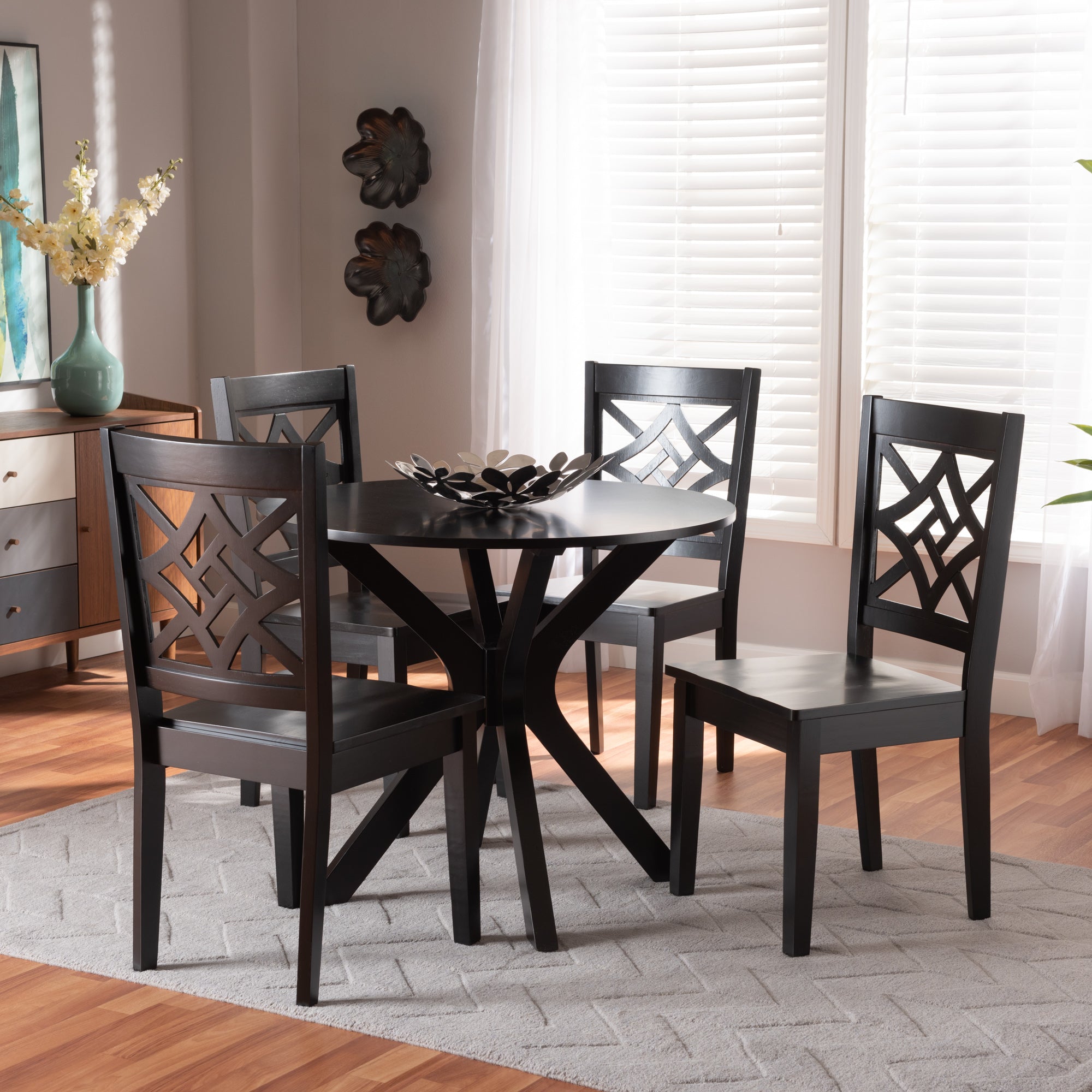 Baxton Studio Miela Modern and Contemporary Dark Brown Finished Wood 5-Piece Dining Set