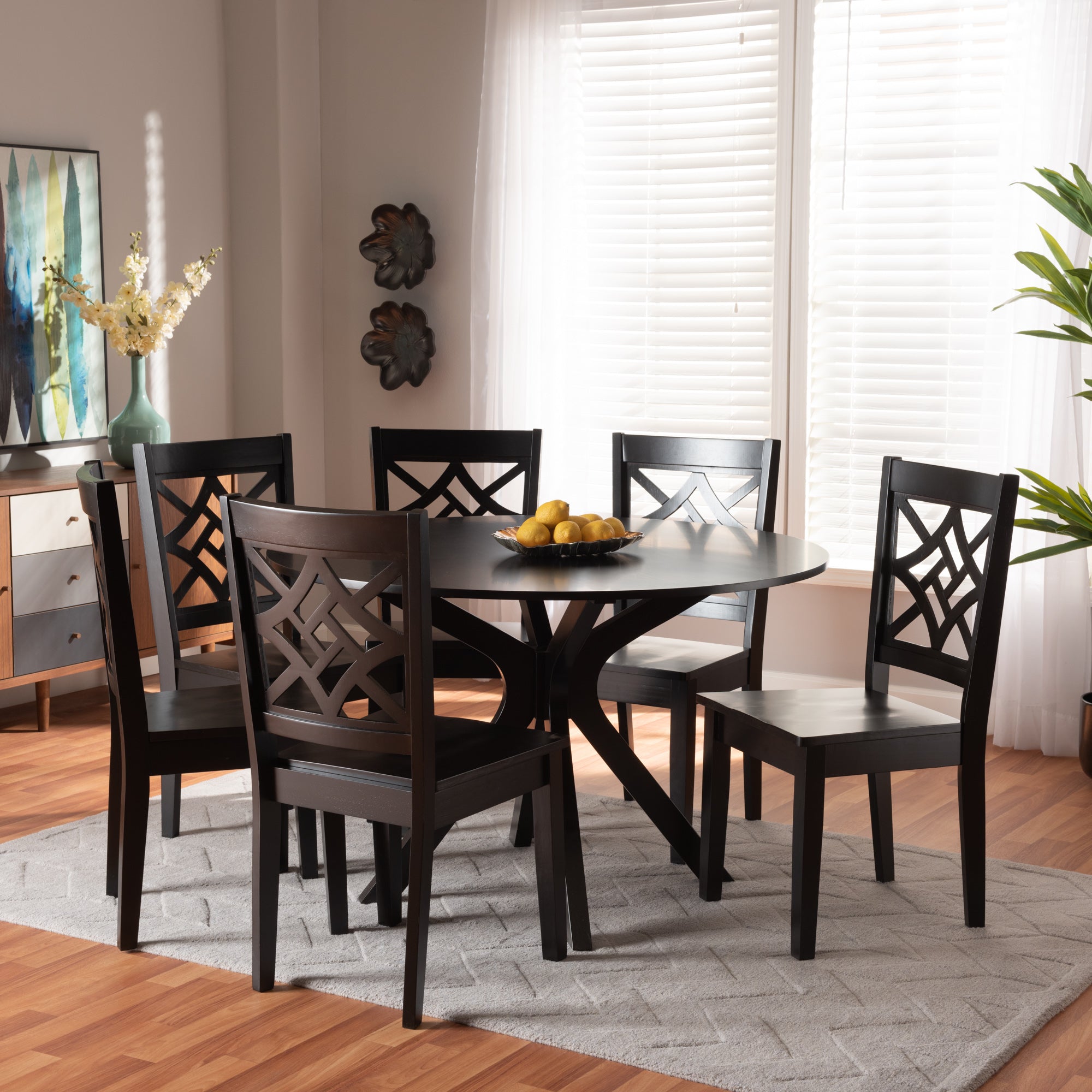 Baxton Studio Miela Modern and Contemporary Dark Brown Finished Wood 7-Piece Dining Set