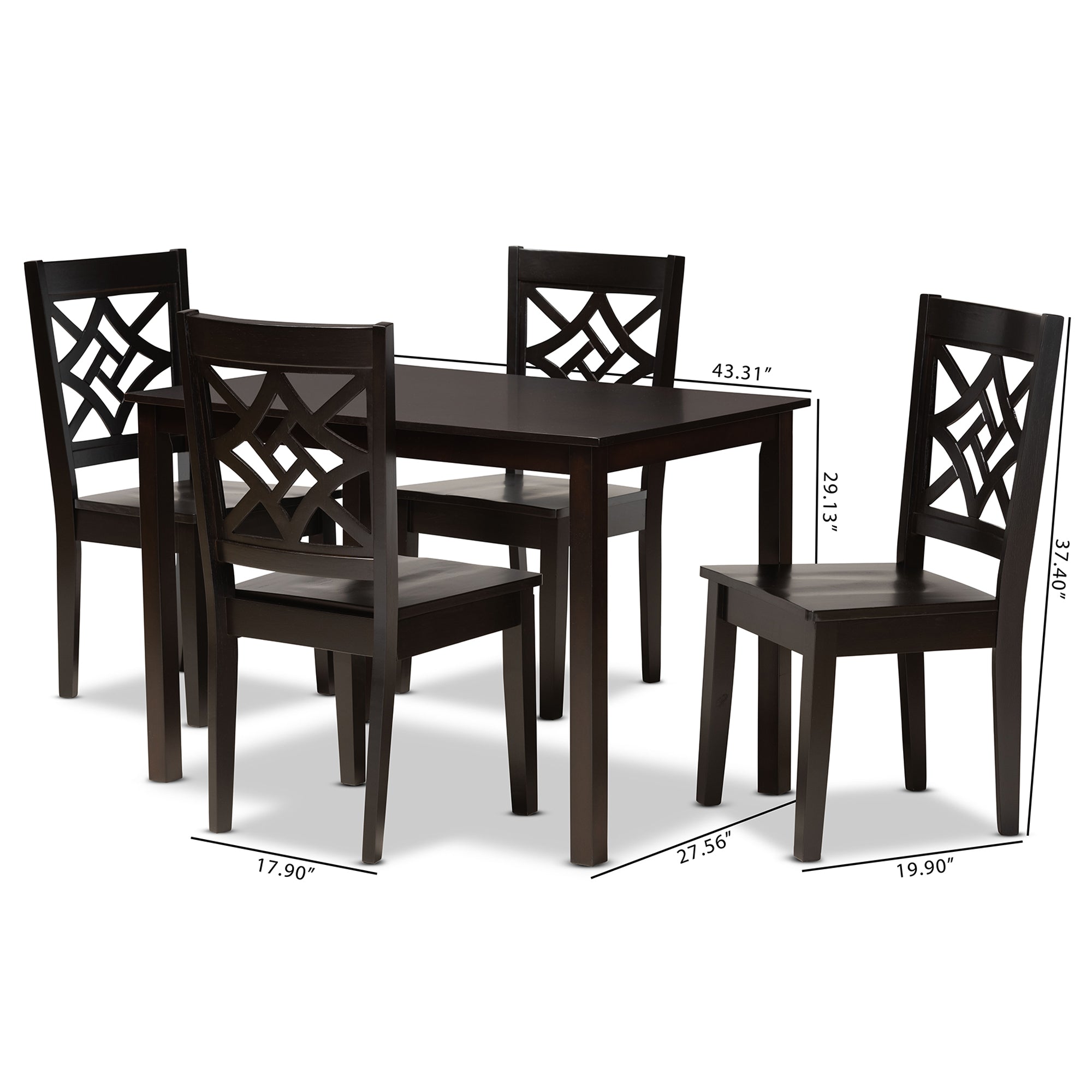Baxton Studio Nicolette Modern and Contemporary Dark Brown Finished Wood 5-Piece Dining Set