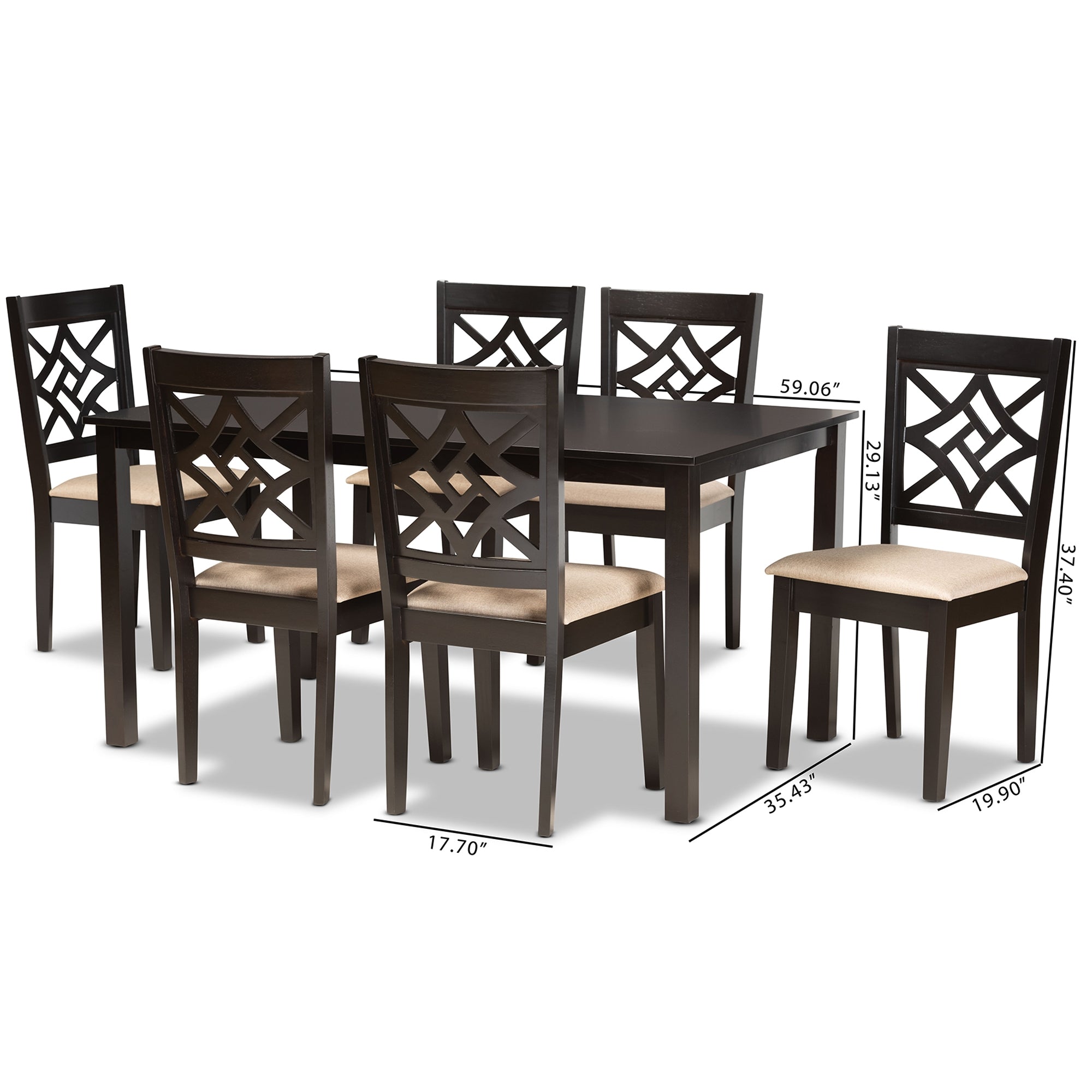 Baxton Studio Nicolette Modern and Contemporary Sand Fabric Upholstered and Dark Brown Finished Wood 7-Piece Dining Set