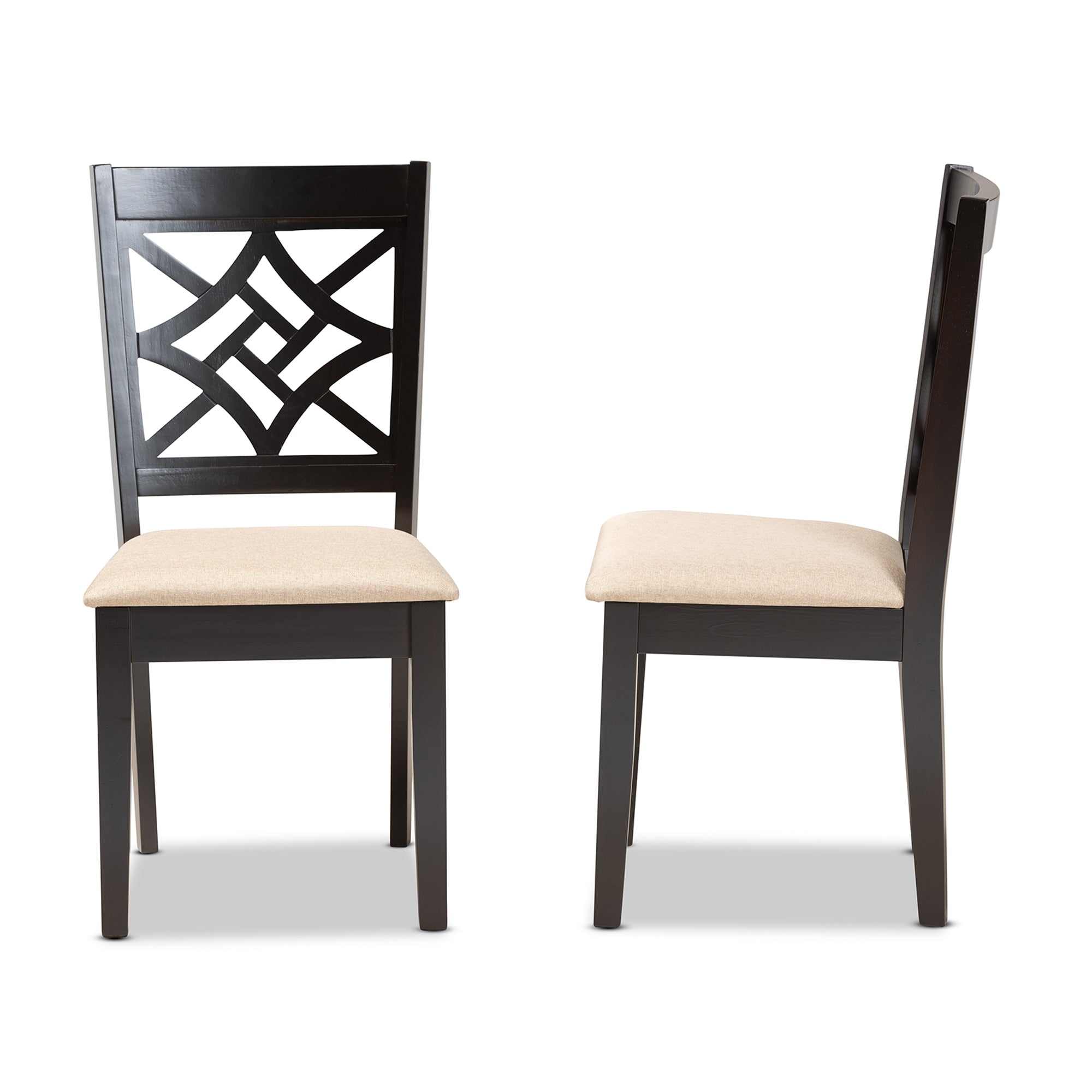 Baxton Studio Nicolette Modern and Contemporary Sand Fabric Upholstered and Dark Brown Finished Wood 2-Piece Dining Chair Set