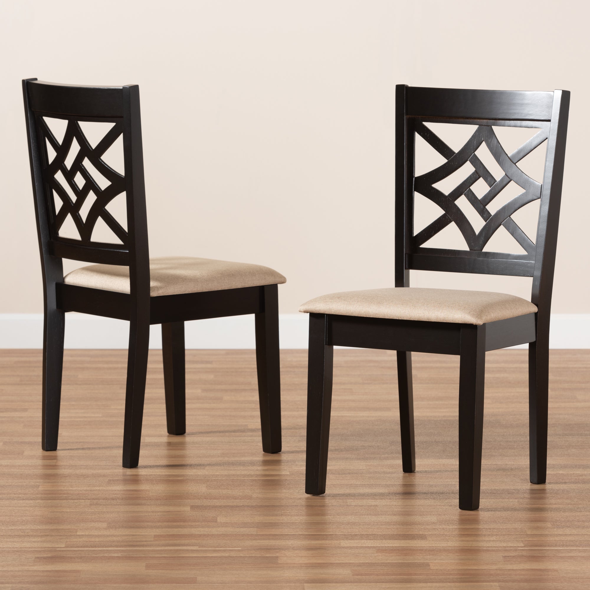Baxton Studio Nicolette Modern and Contemporary Sand Fabric Upholstered and Dark Brown Finished Wood 2-Piece Dining Chair Set