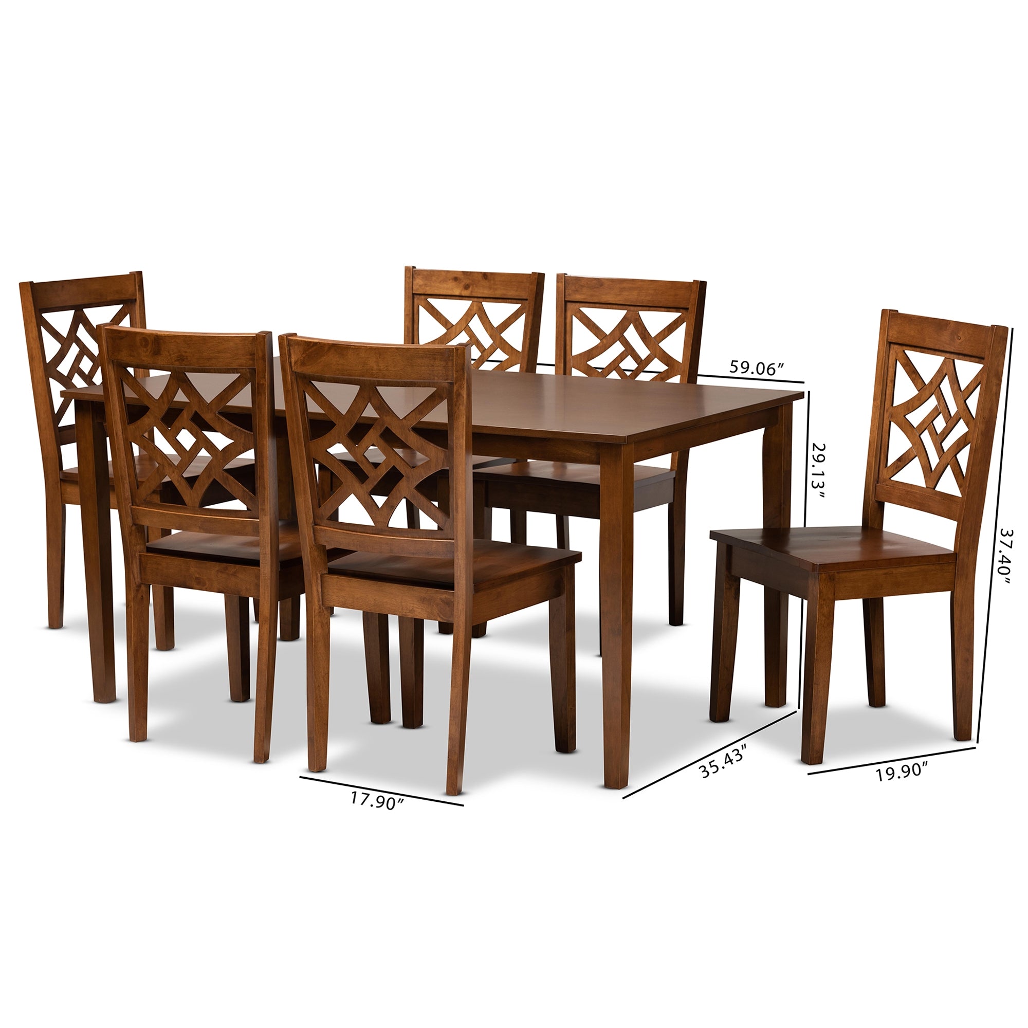 Baxton Studio Nicolette Modern and Contemporary Walnut Brown Finished Wood 7-Piece Dining Set