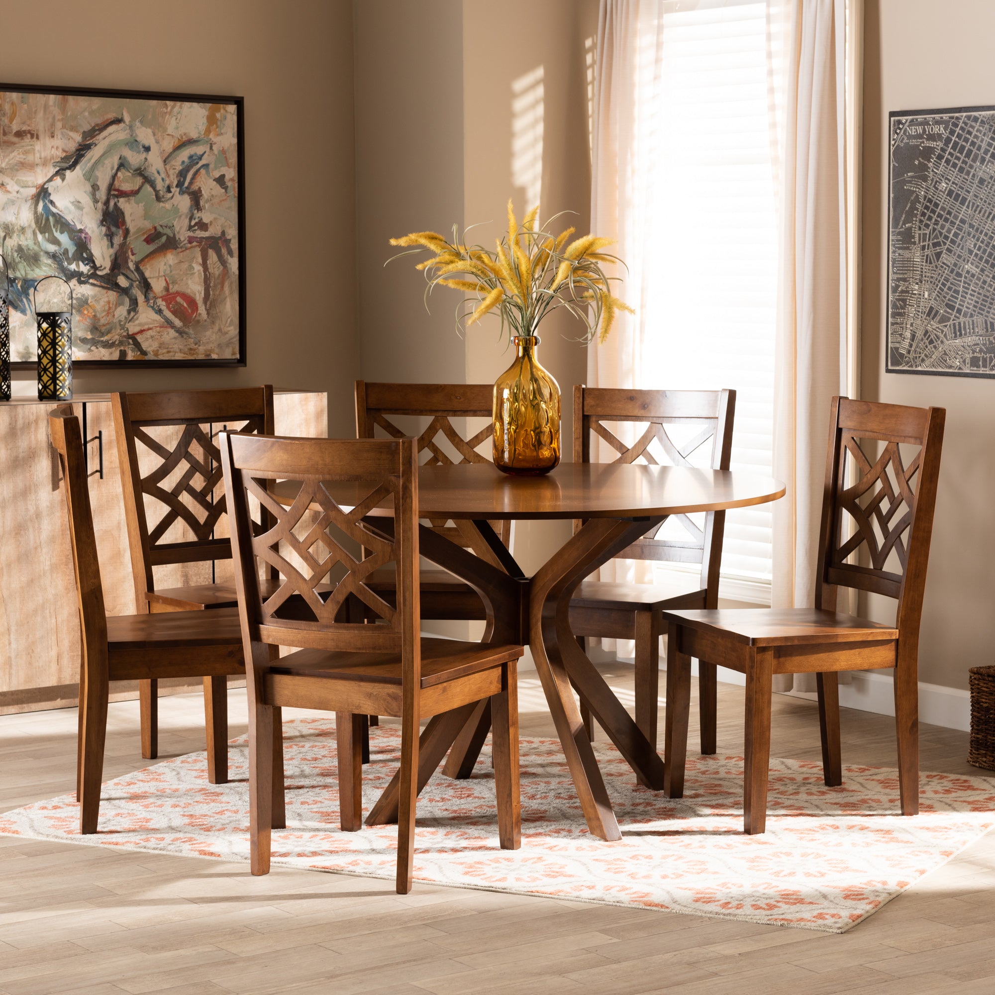 Baxton Studio Miela Modern and Contemporary Walnut Brown Finished Wood 7-Piece Dining Set