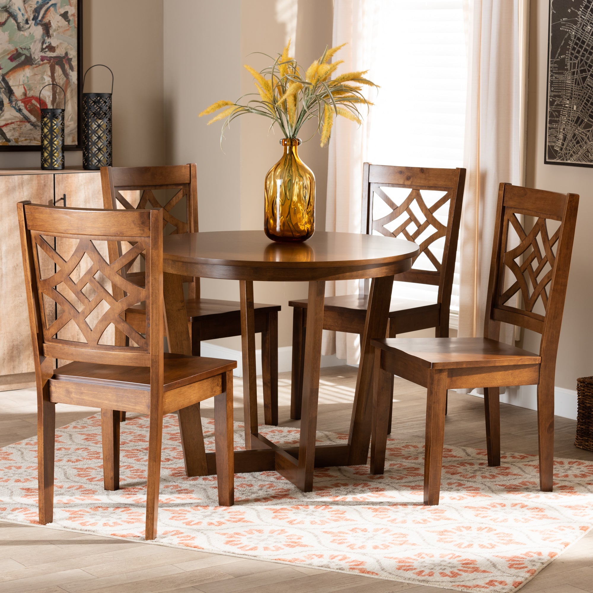 Baxton Studio Brava Modern and Contemporary Walnut Brown Finished Wood 5-Piece Dining Set