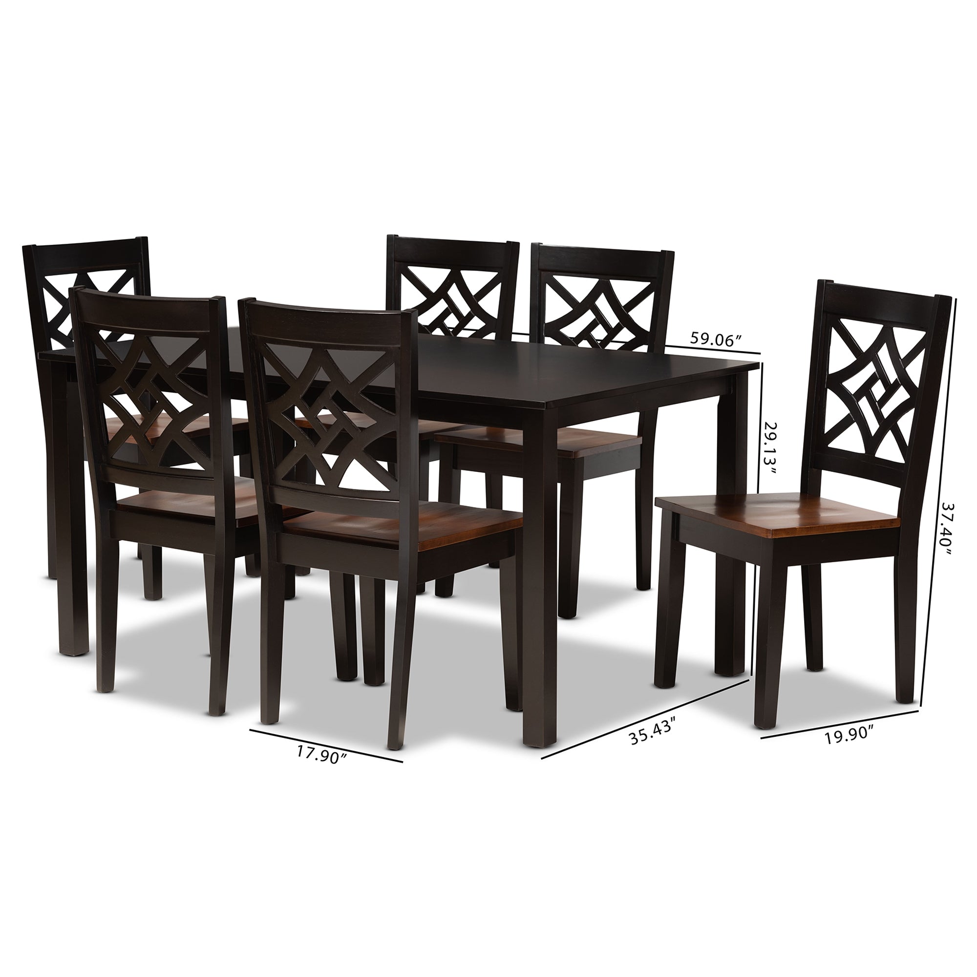 Baxton Studio Nicolette Modern and Contemporary Two-Tone Dark Brown and Walnut Brown Finished Wood 7-Piece Dining Set