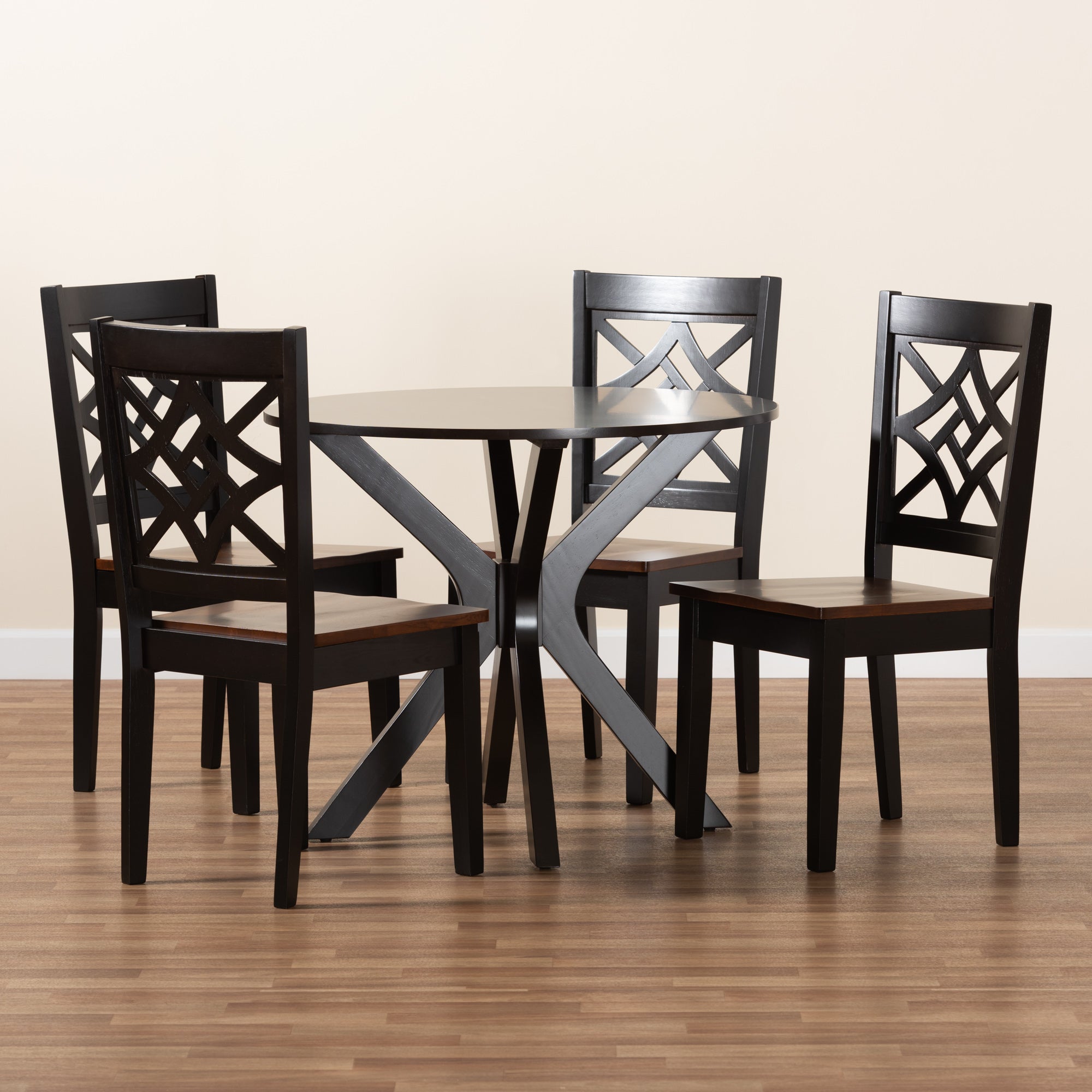 Baxton Studio Miela Modern and Contemporary Two-Tone Dark Brown and Walnut Brown Finished Wood 5-Piece Dining Set