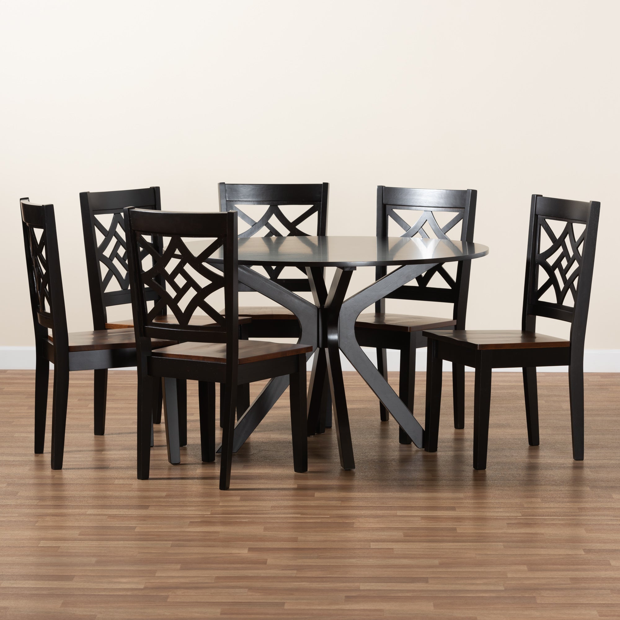 Baxton Studio Miela Modern and Contemporary Two-Tone Dark Brown and Walnut Brown Finished Wood 7-Piece Dining Set