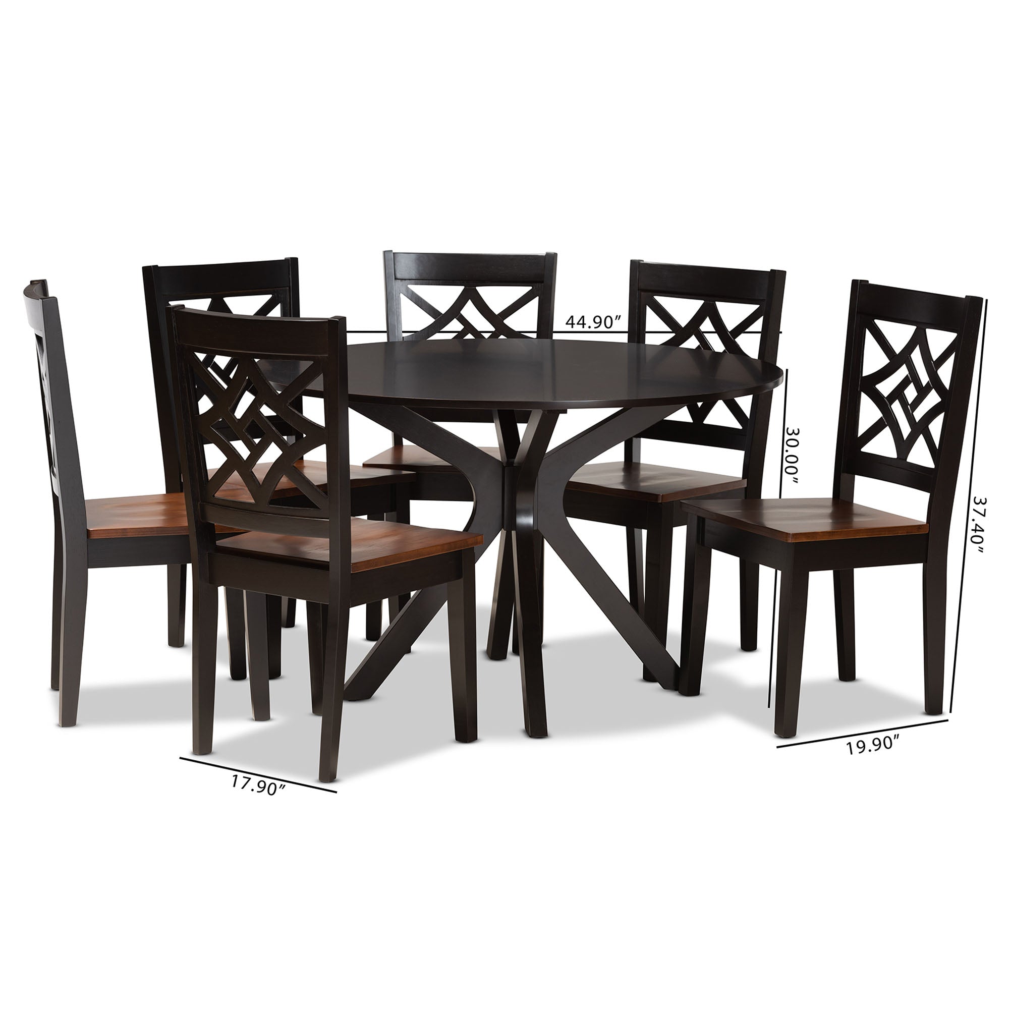 Baxton Studio Miela Modern and Contemporary Two-Tone Dark Brown and Walnut Brown Finished Wood 7-Piece Dining Set