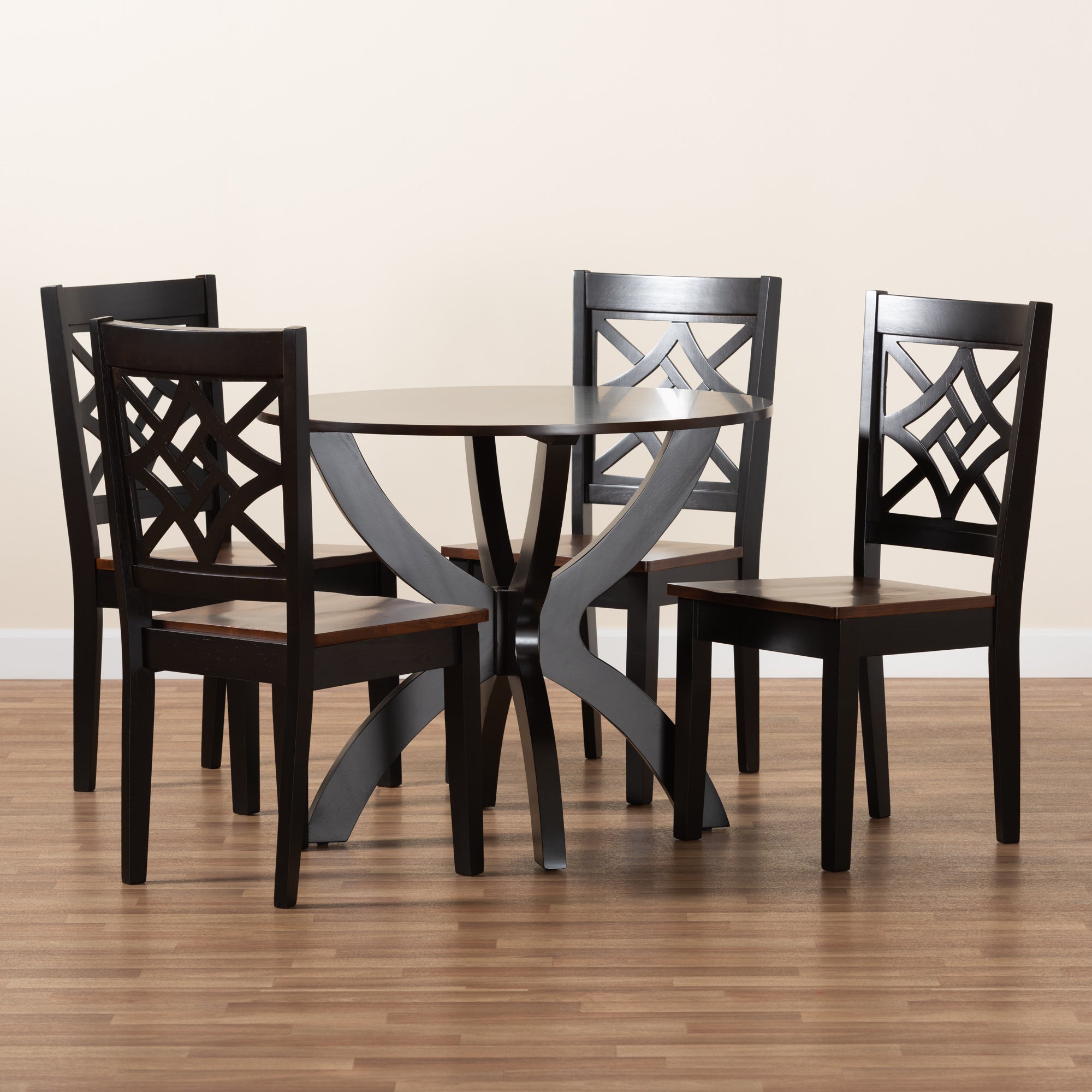 Baxton Studio Anila Modern and Contemporary Two-Tone Dark Brown and Walnut Brown Finished Wood 5-Piece Dining Set
