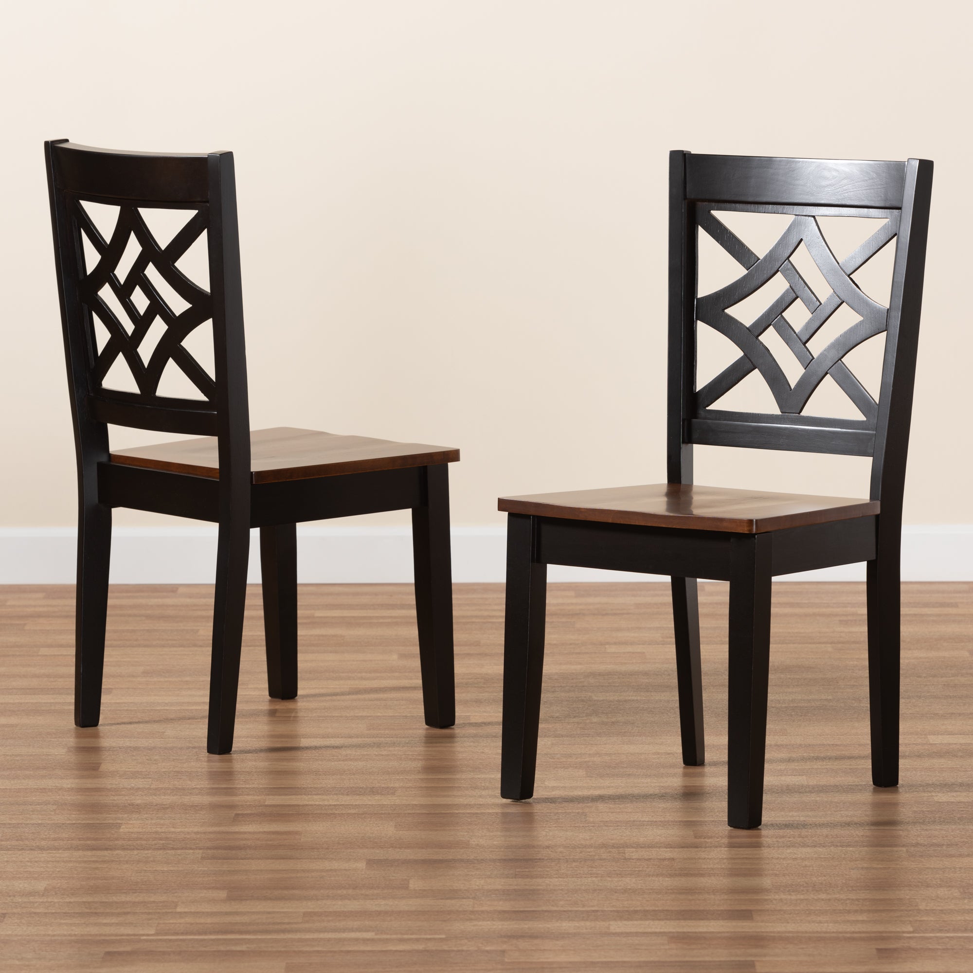 Baxton Studio Nicolette Modern and Contemporary Two-Tone Dark Brown and Walnut Brown Finished Wood 2-Piece Dining Chair Set