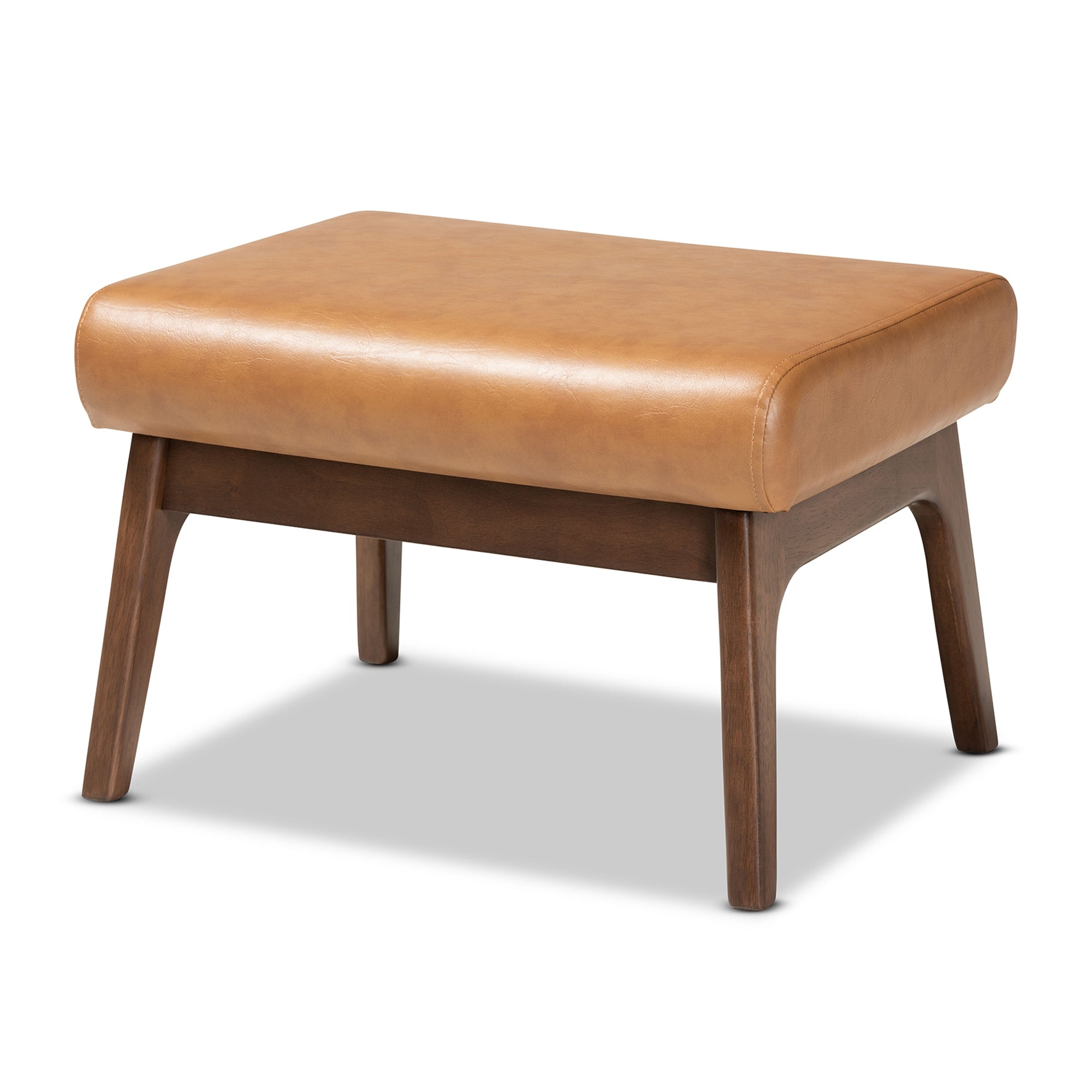 Baxton Studio Bianca Mid-Century Modern Walnut Brown Finished Wood and Tan Faux Leather Effect 2-Piece Lounge chair and Ottoman Set