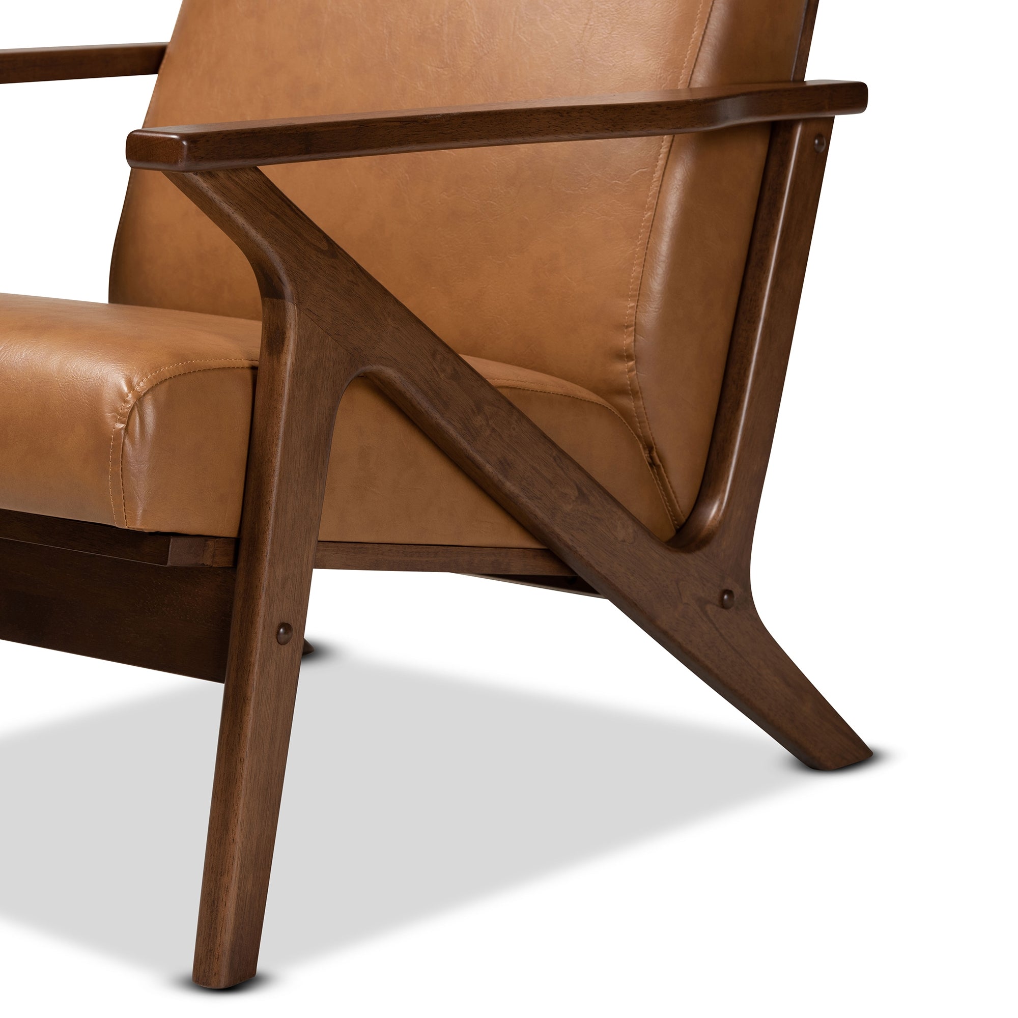 Baxton Studio Bianca Mid-Century Modern Walnut Brown Finished Wood and Tan Faux Leather Effect 2-Piece Lounge chair and Ottoman Set