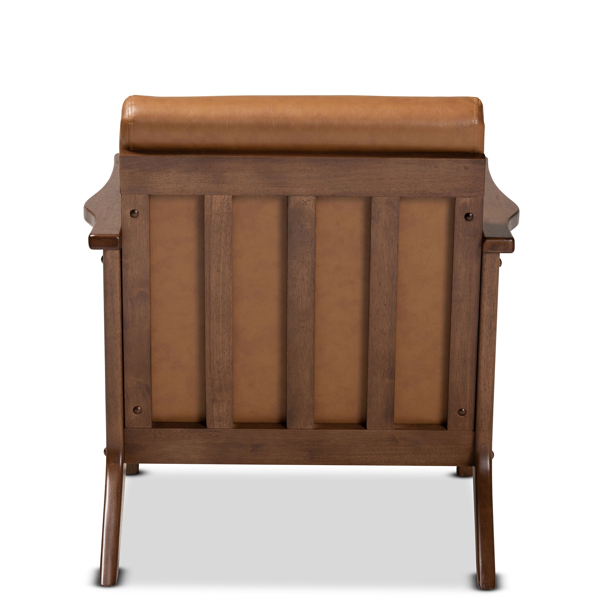 Baxton Studio Bianca Mid-Century Modern Walnut Brown Finished Wood and Tan Faux Leather Effect Lounge Chair