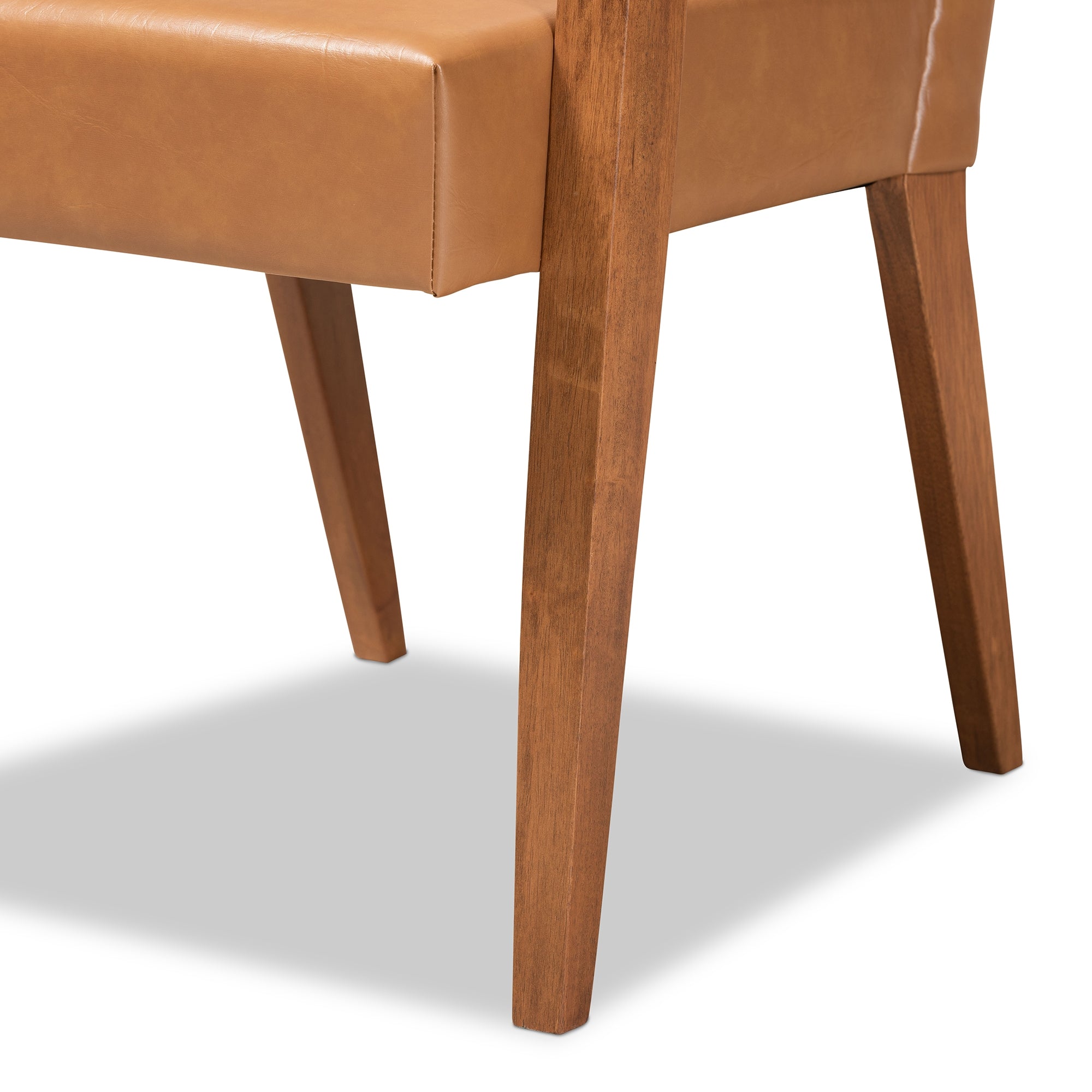 Baxton Studio Andrea Mid-Century Modern Tan Faux Leather Upholstered and Walnut Brown Finished Wood 2-Piece Armchair Set