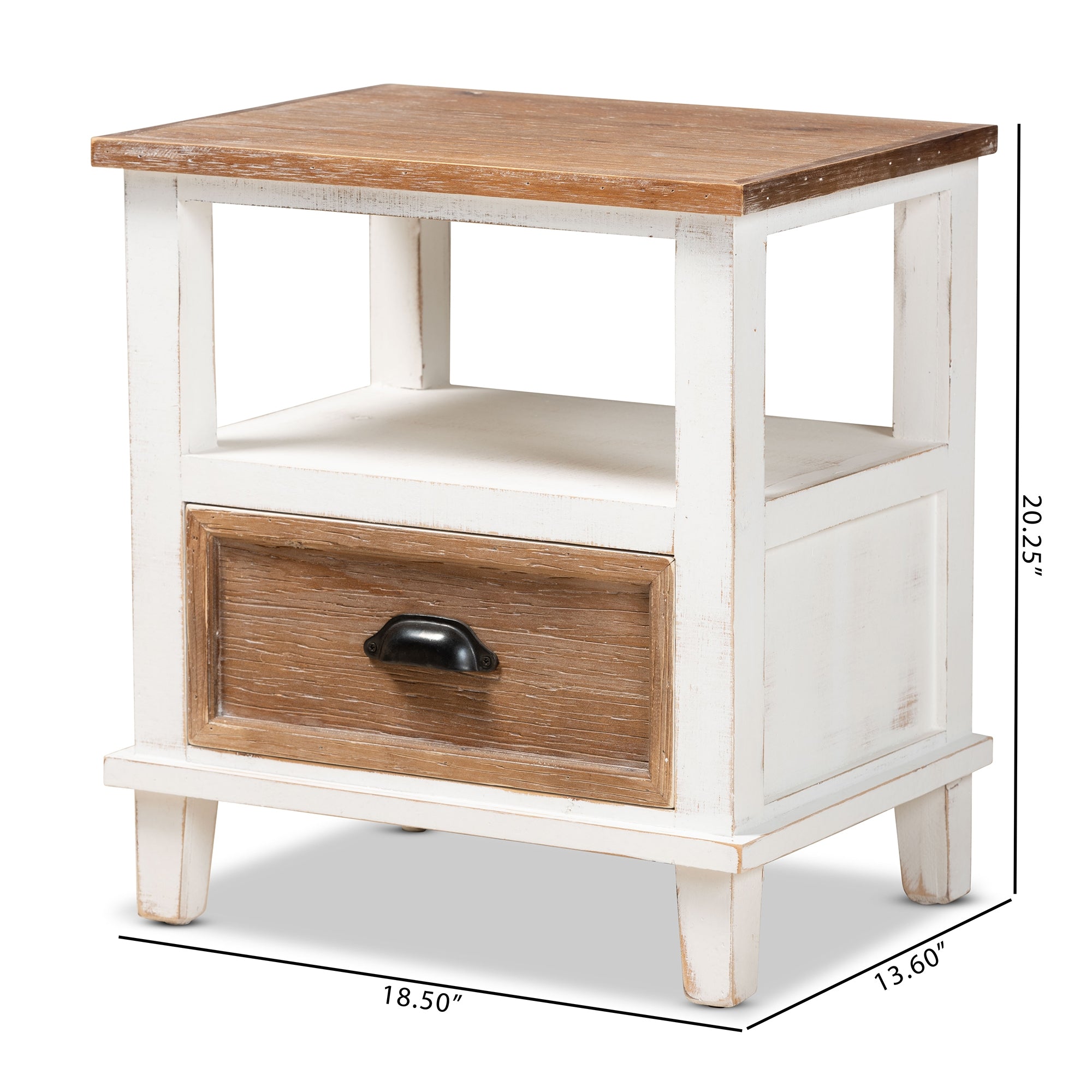 Baxton Studio Glynn Rustic Farmhouse Weathered Two-Tone White and Oak Brown Finished Wood 1-Drawer End Table
