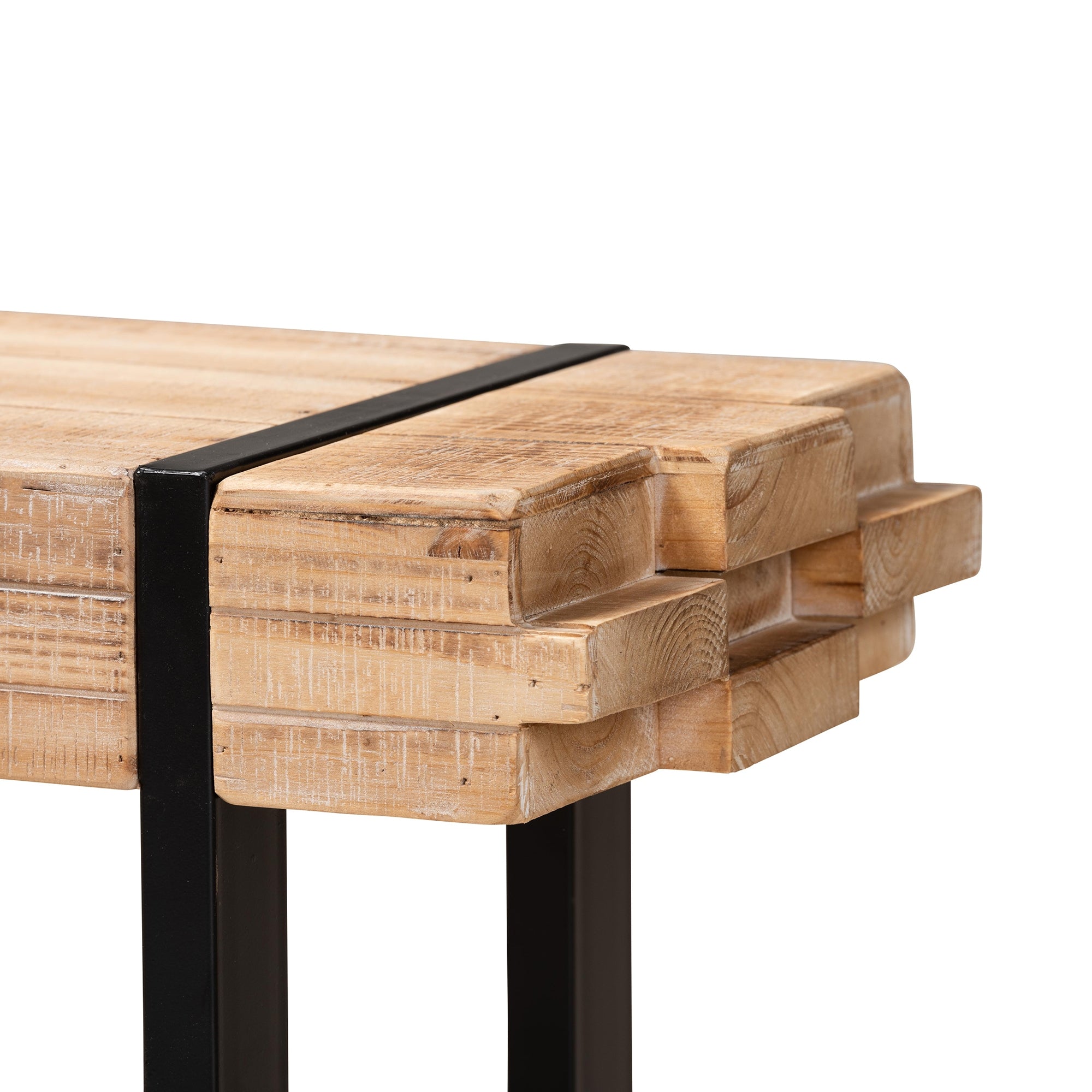 Baxton Studio Henson Rustic and Industrial Natural Brown Finished Wood and Black Finished Metal Bench