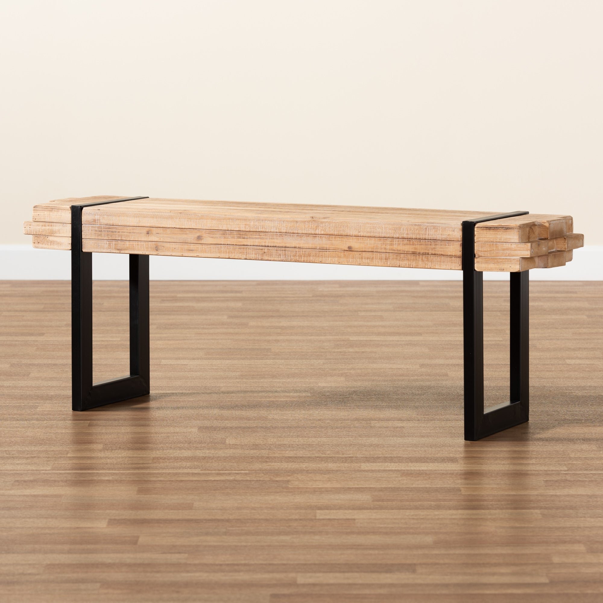 Baxton Studio Henson Rustic and Industrial Natural Brown Finished Wood and Black Finished Metal Bench