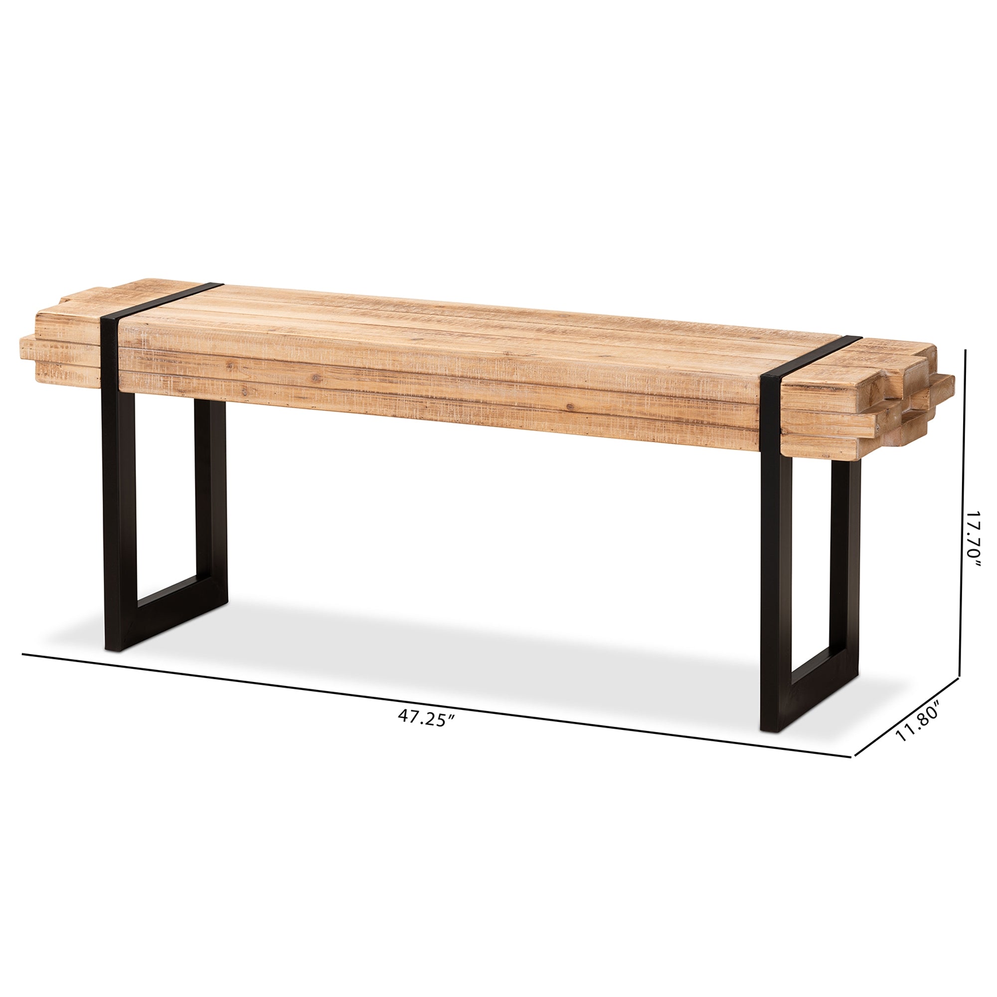 Baxton Studio Henson Rustic and Industrial Natural Brown Finished Wood and Black Finished Metal Bench