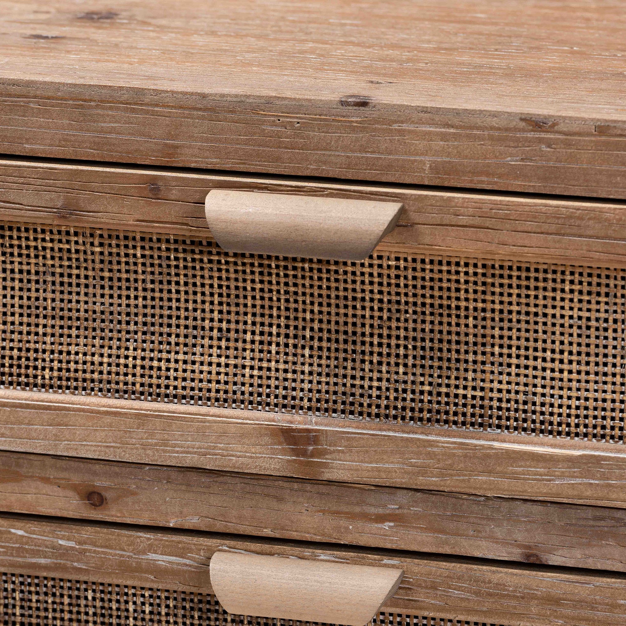 Baxton Studio Calida Mid-Century Modern Whitewashed Natural Brown Finished Wood and Rattan 3-Drawer Storage Cabinet