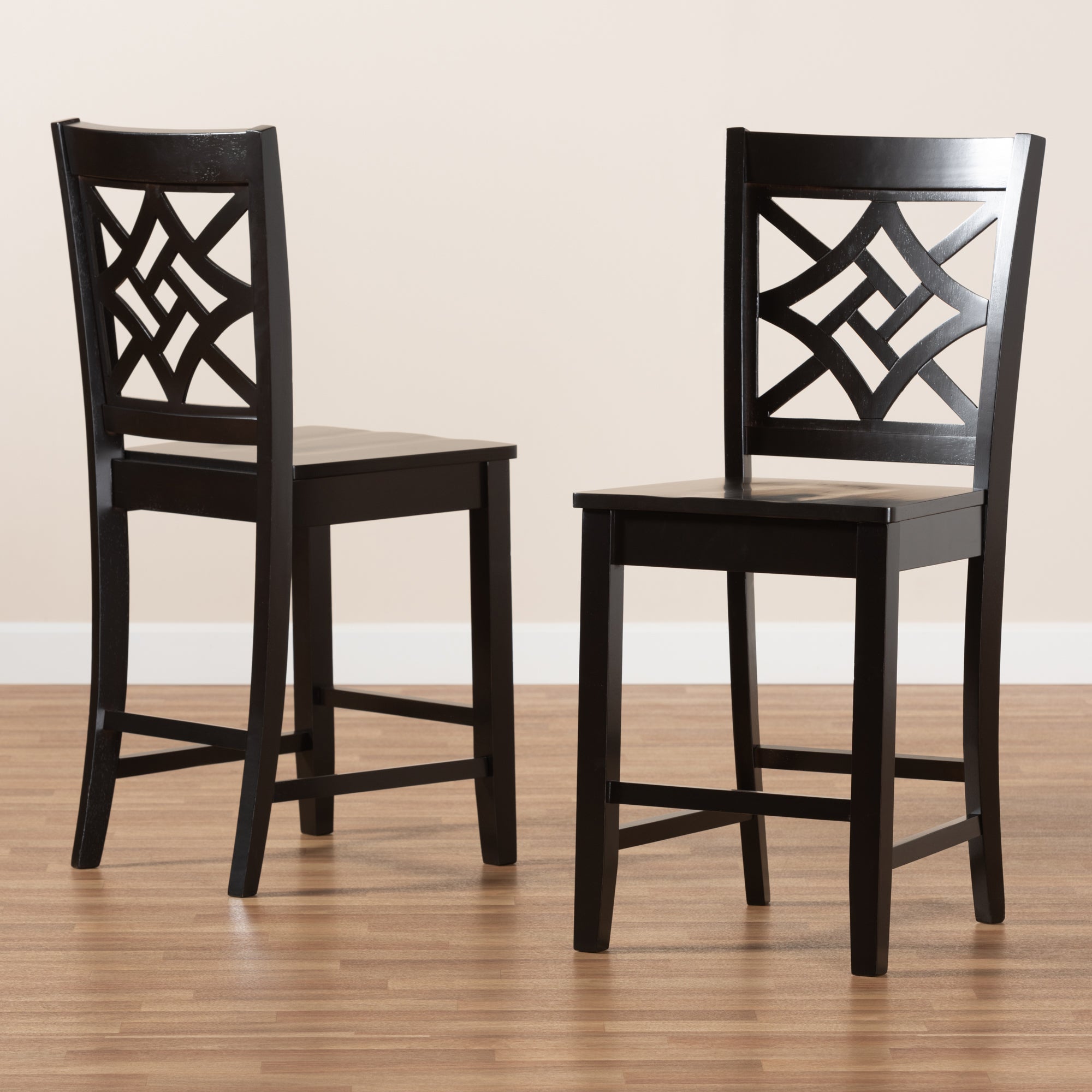 Baxton Studio Nicolette Modern and Contemporary Transitional Dark Brown Finished Wood 2-Piece Counter Stool Set