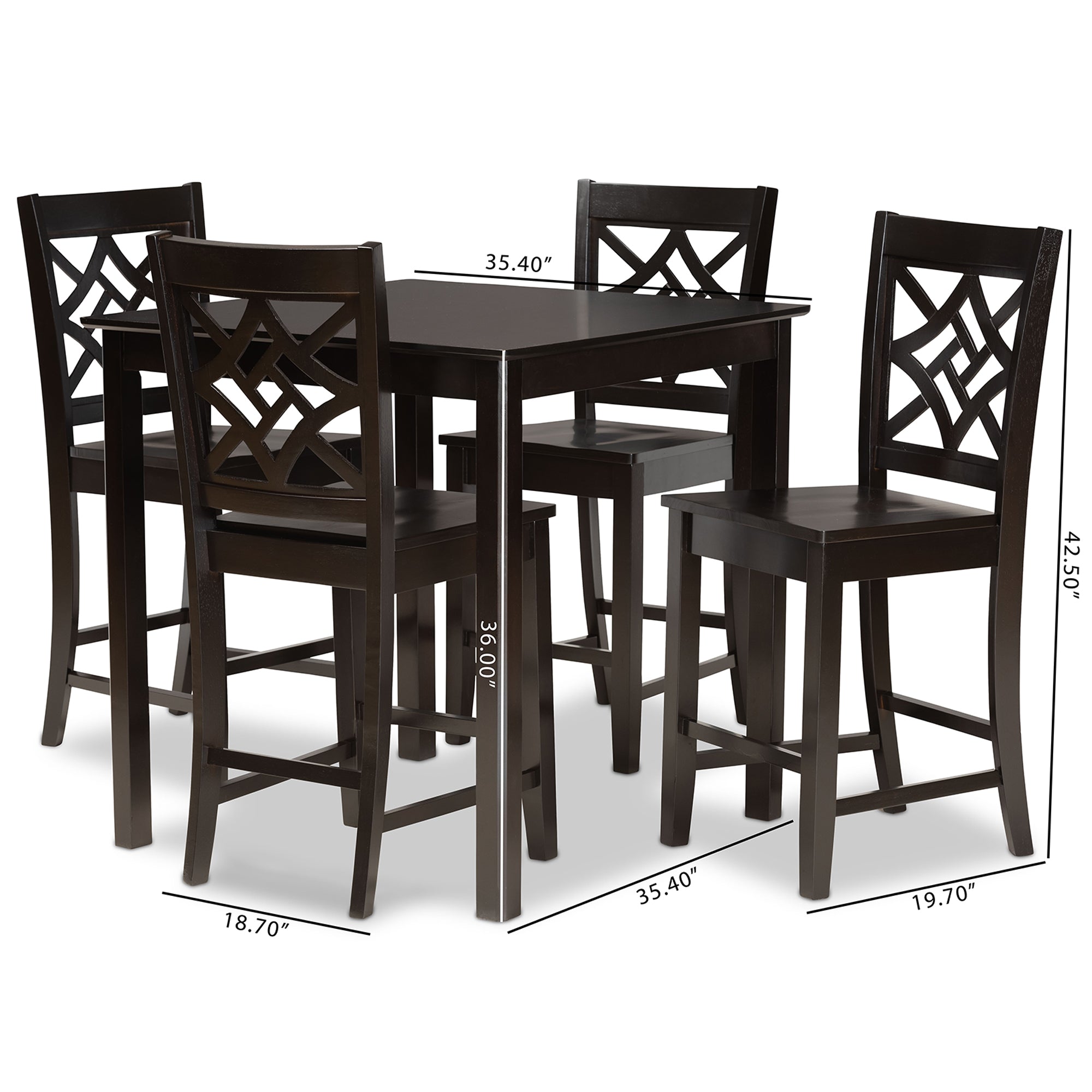 Baxton Studio Nicolette Modern and Contemporary Transitional Dark Brown Finished Wood 5-Piece Pub Set
