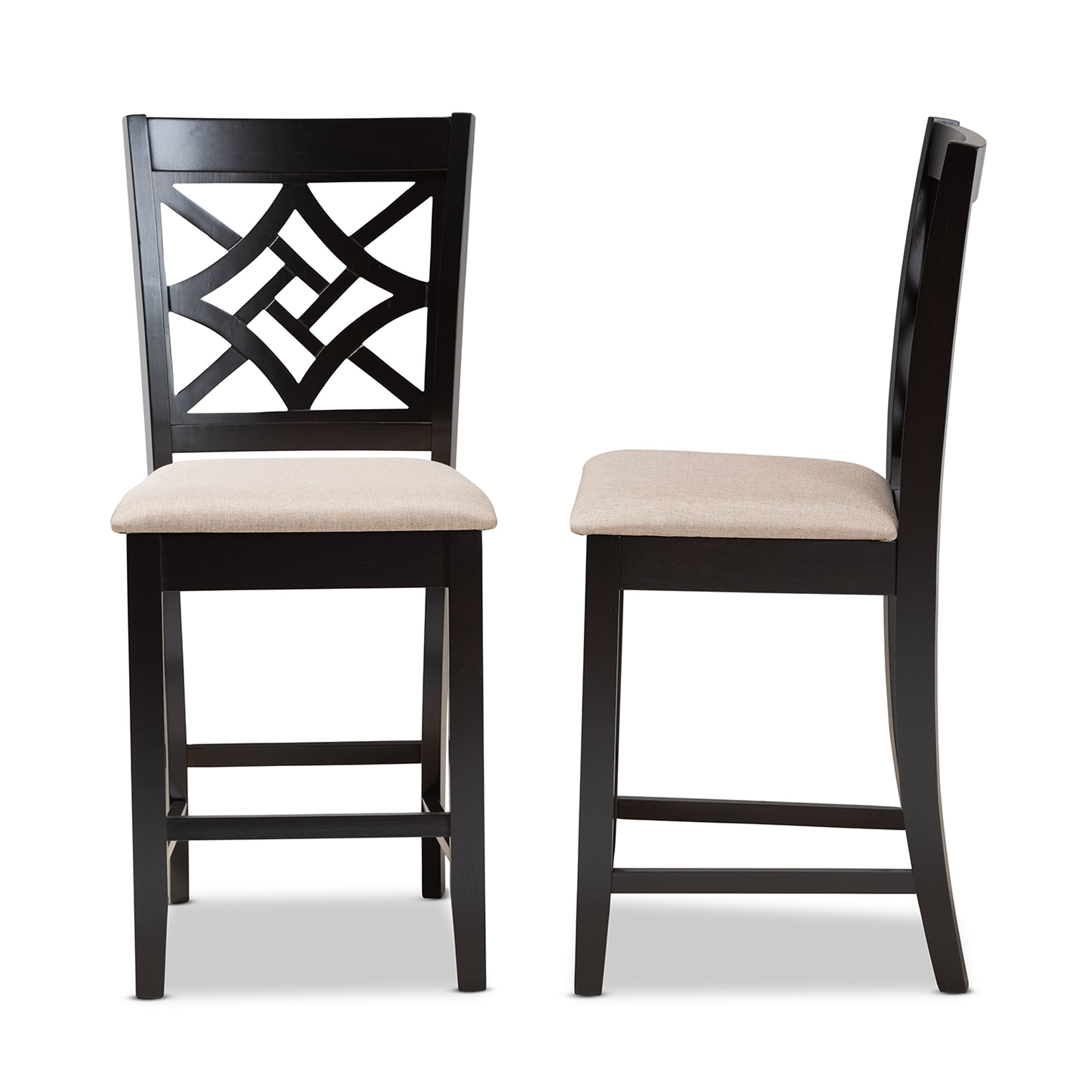 Baxton Studio Nicolette Modern and Contemporary Sand Fabric Upholstered and Dark Brown Finished Wood 2-Piece Counter Stool Set