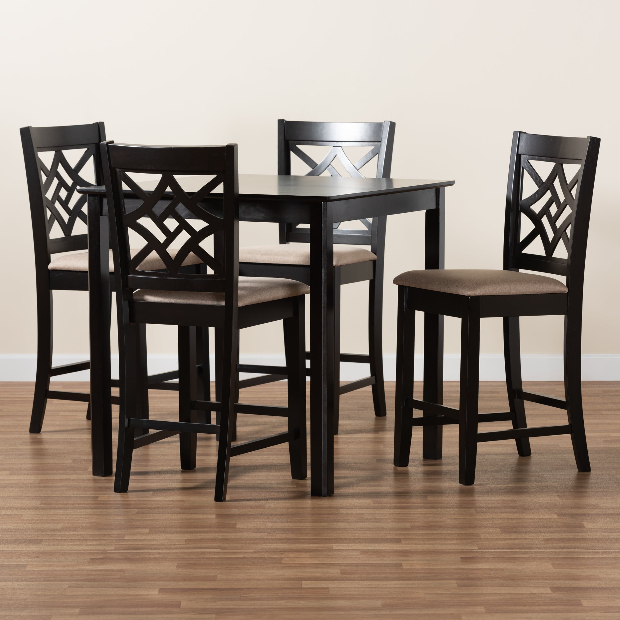 Baxton Studio Nicolette Modern and Contemporary Sand Fabric Upholstered and Dark Brown Finished Wood 5-Piece Pub Set