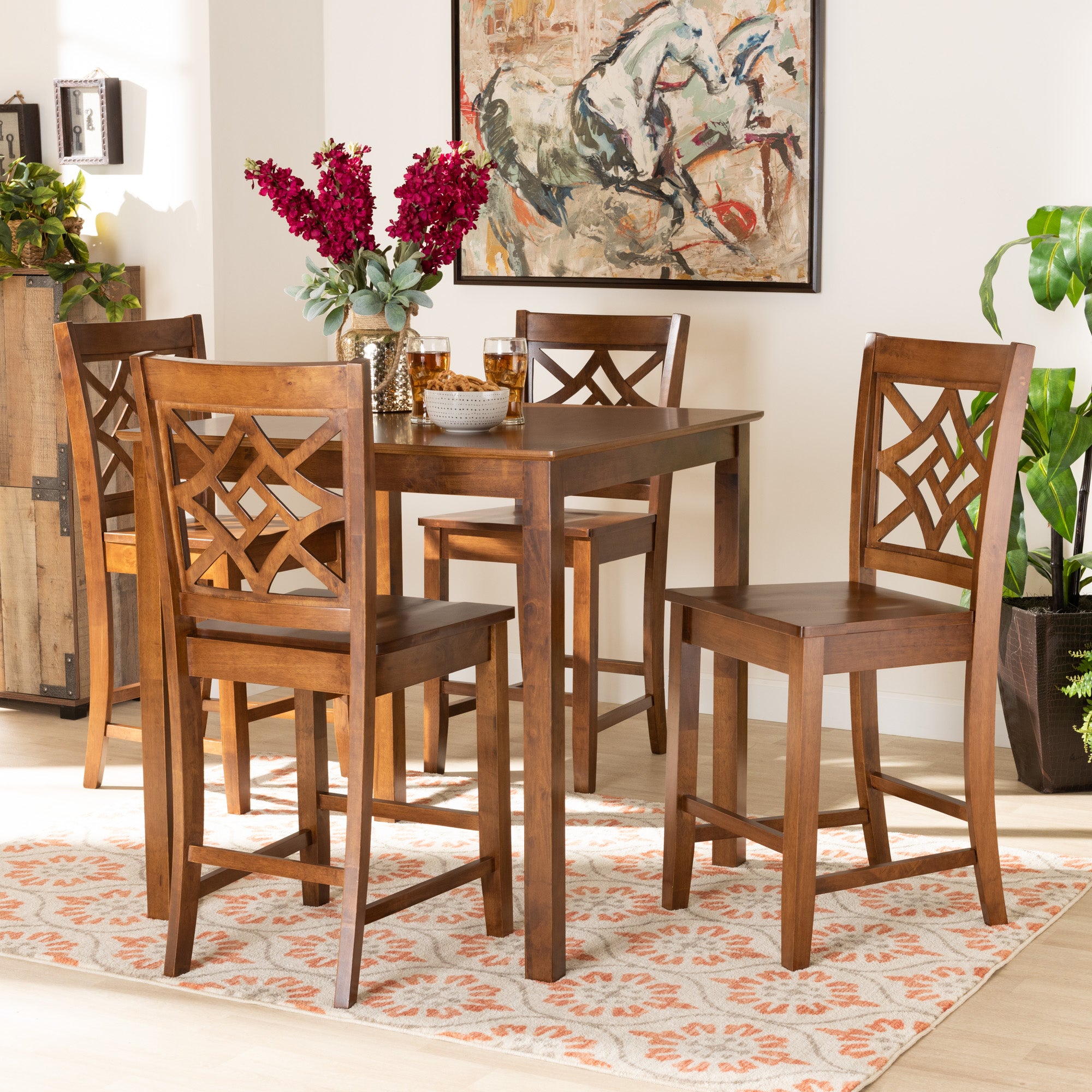 Baxton Studio Nicolette Modern and Contemporary Walnut Brown Finished Wood 5-Piece Pub Set