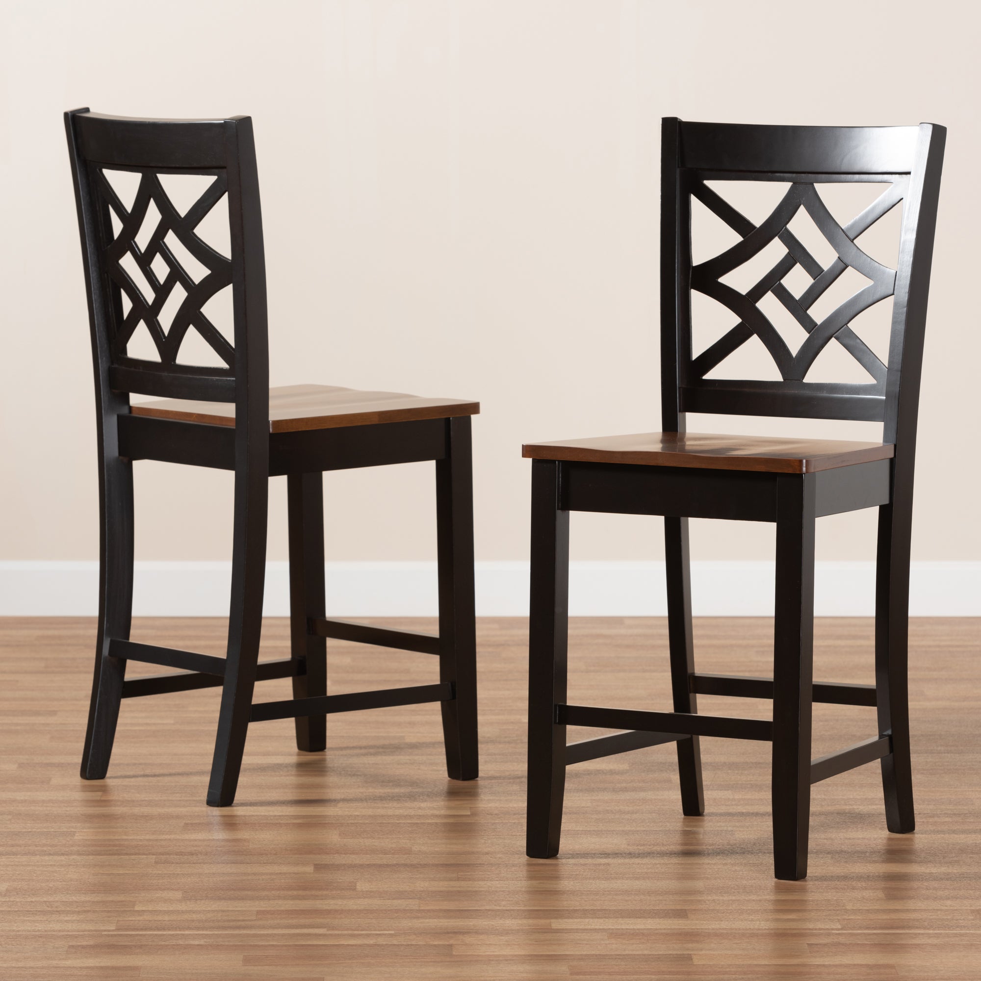 Baxton Studio Nicolette Modern and Contemporary Two-Tone Dark Brown and Walnut Brown Finished Wood 2-Piece Counter Stool Set