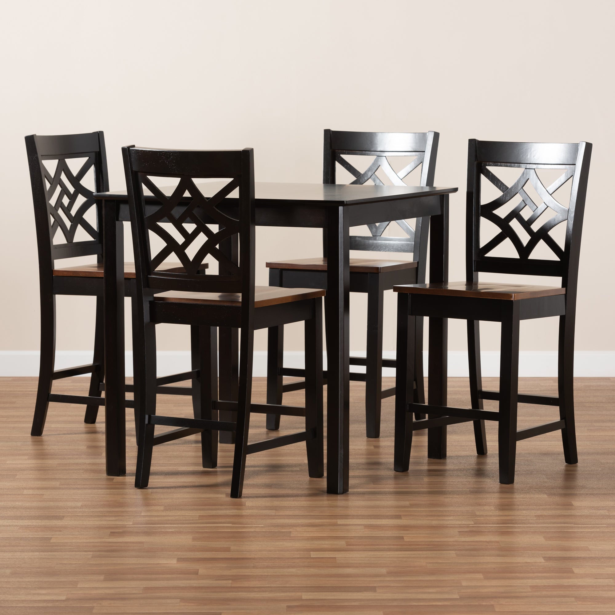 Baxton Studio Nicolette Modern and Contemporary Two-Tone Dark Brown and Walnut Brown Finished Wood 5-Piece Pub Set
