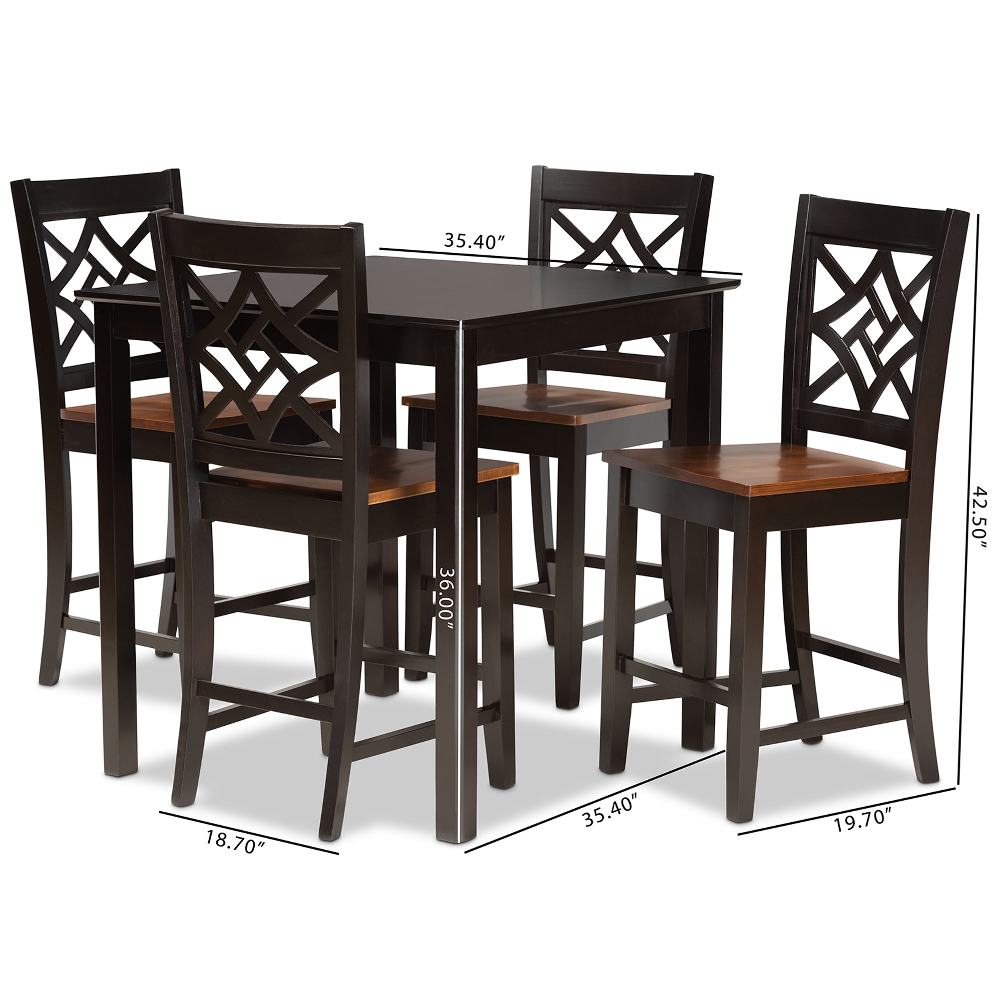 Baxton Studio Nicolette Modern and Contemporary Two-Tone Dark Brown and Walnut Brown Finished Wood 5-Piece Pub Set
