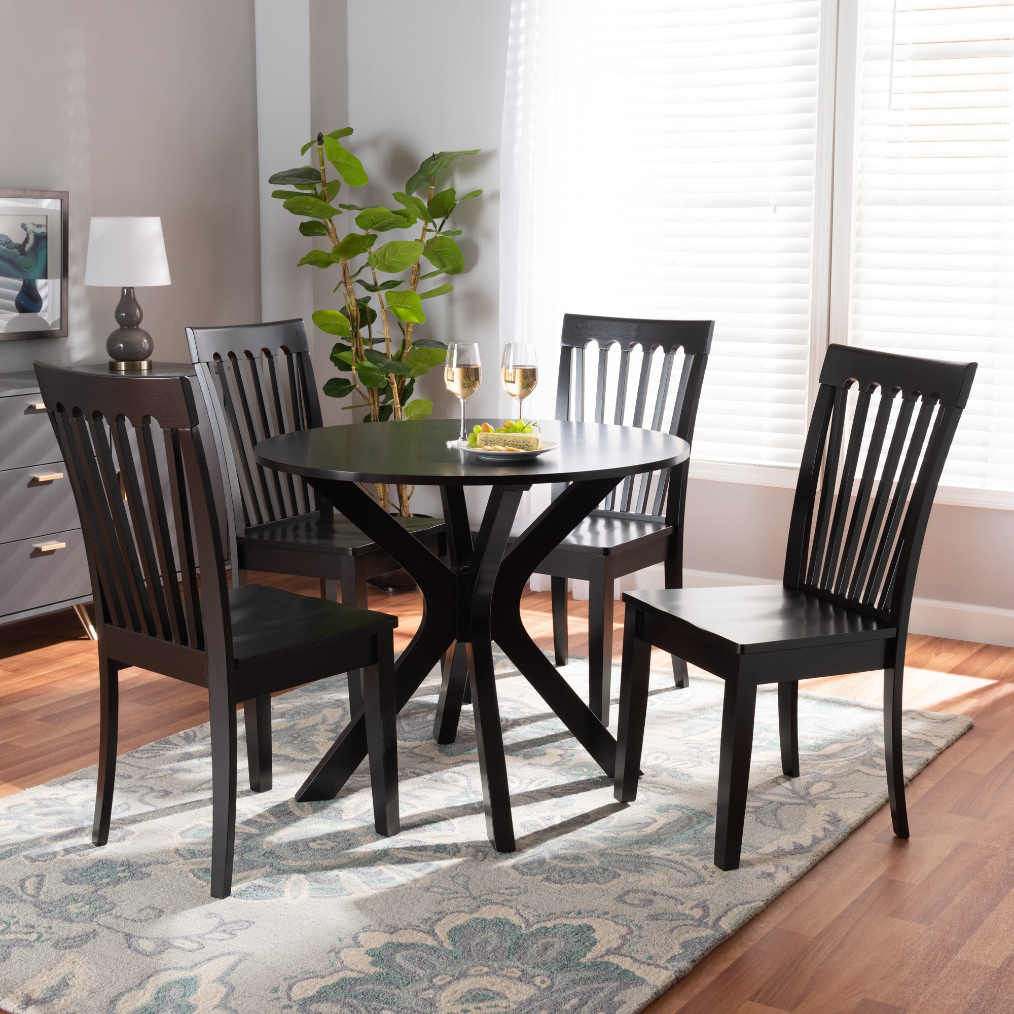 Baxton Studio Zora Modern and Contemporary Dark Brown Finished Wood 5-Piece Dining Set