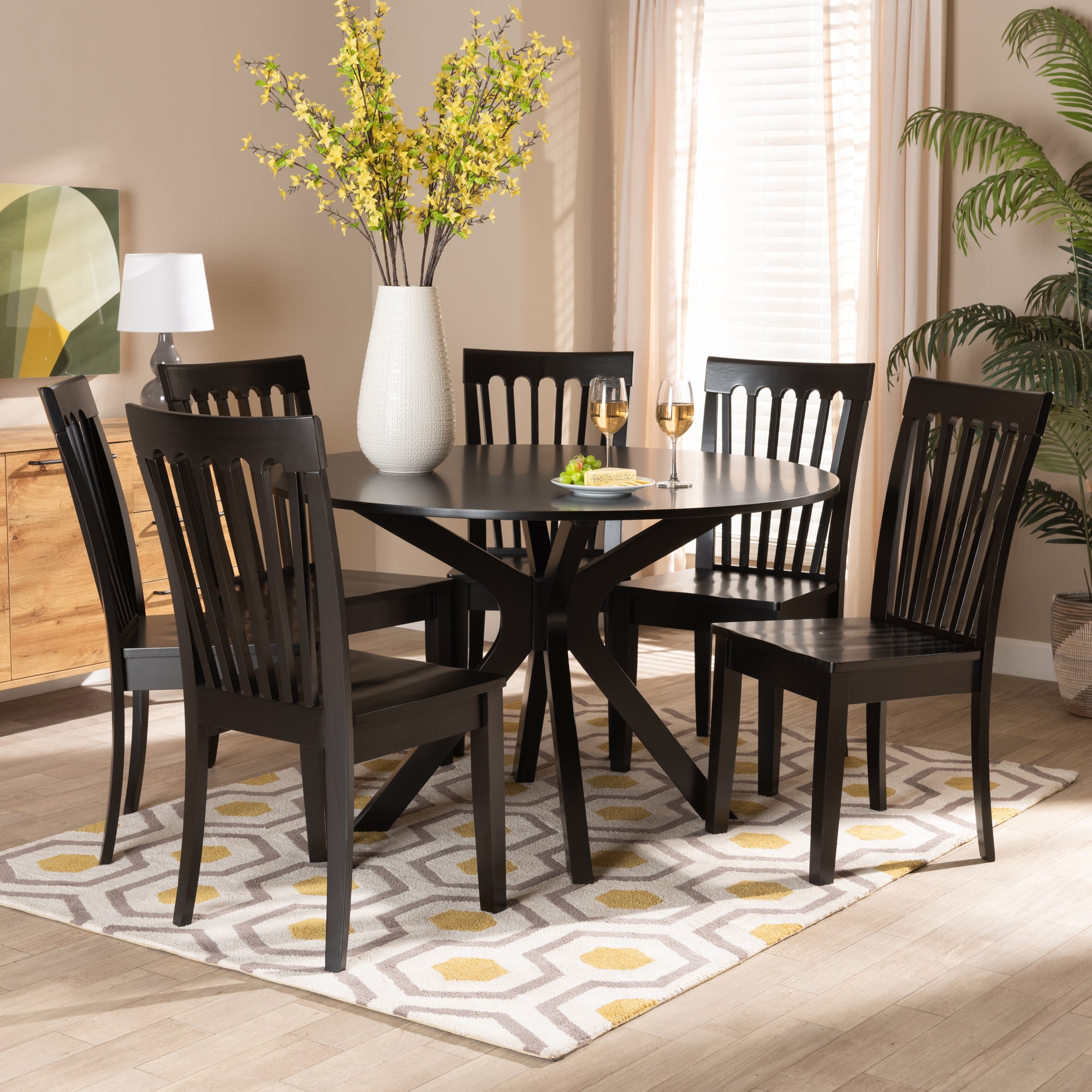 Baxton Studio Zora Modern and Contemporary Dark Brown Finished Wood 7-Piece Dining Set