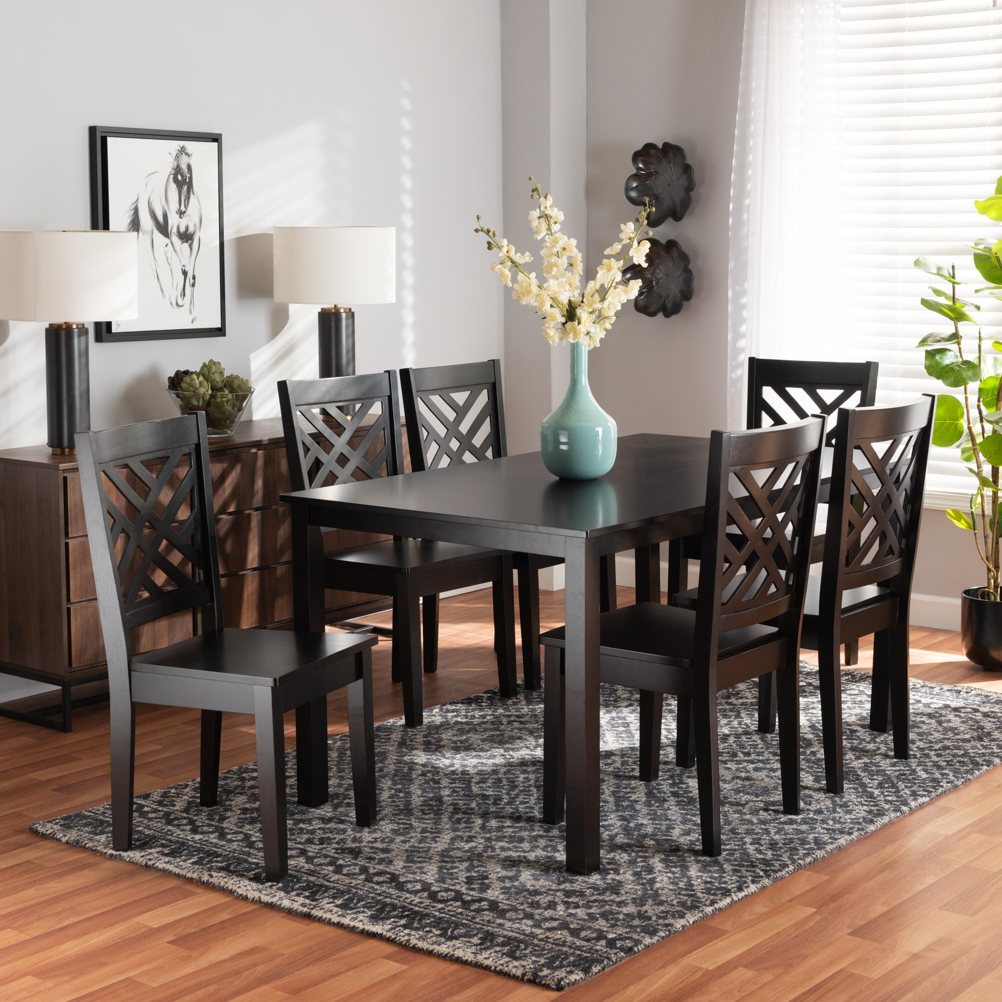 Baxton Studio Ani Modern and Contemporary Dark Brown Finished Wood 7-Piece Dining Set